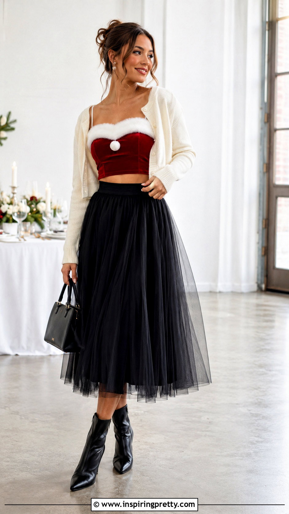 Santa Crop Top With Tulle Skirt - 25 santa crop top outfit ideas