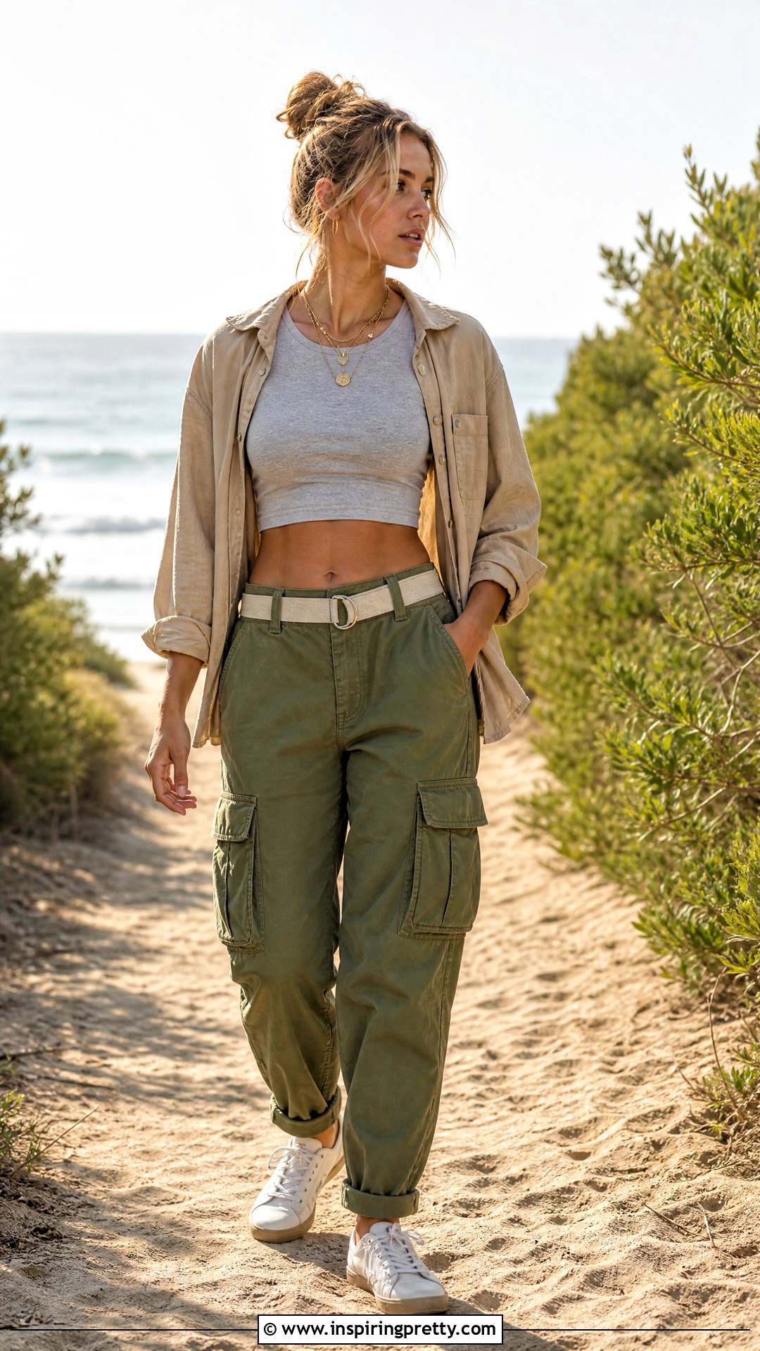 Sarah Cameron Grey Top With Green Cargo Pants - 25 Sarah Cameron Grey Top outfit ideas