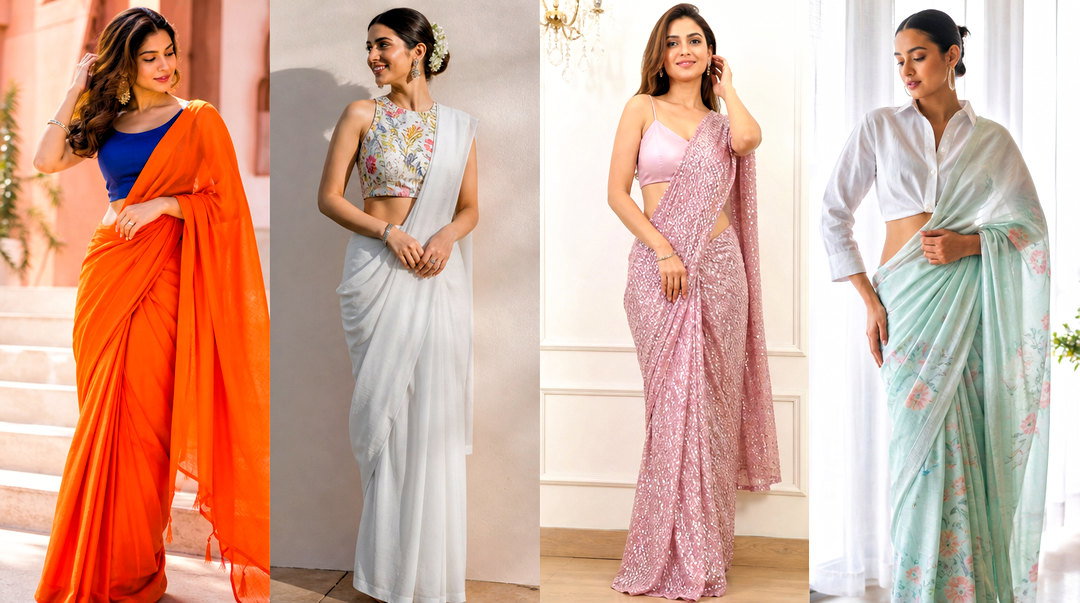 50 Saree With Crop Top Outfit Ideas for Modern Wedding Style