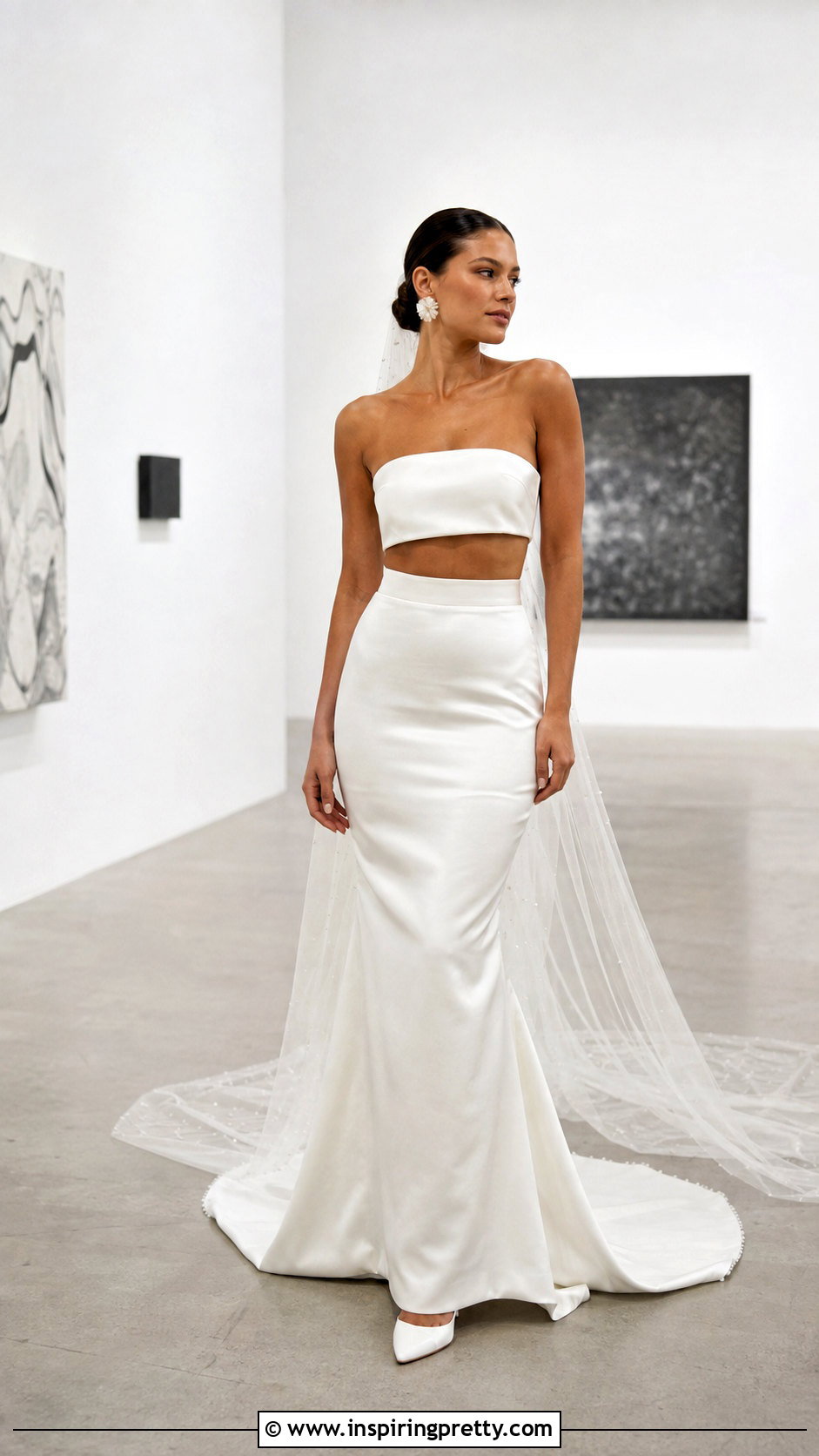 Satin Bandeau Crop Top Bridal Dress - 25 crop top bridal dress outfit ideas