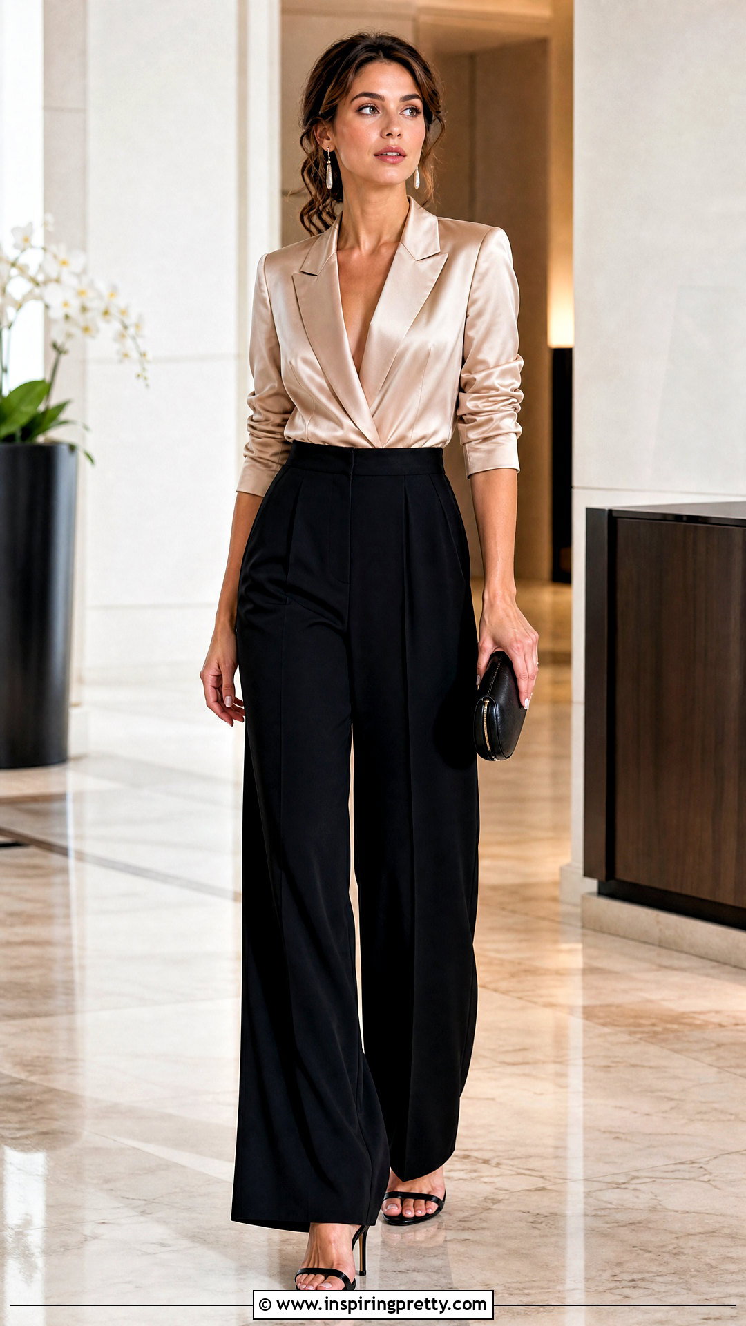 Satin Blazer Top With Palazzo Pants - 50 Blazer Top outfit ideas