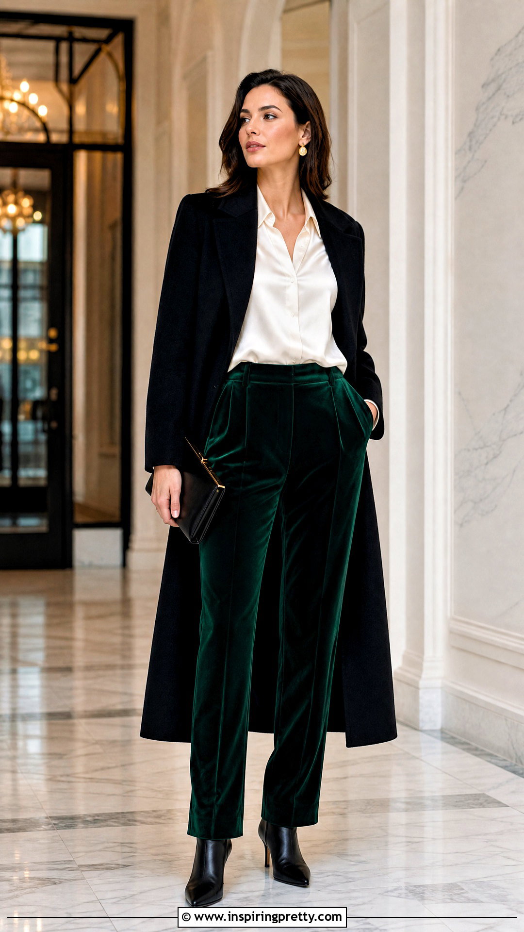 Satin Blouse And Velvet Pants Outfit - 50 winter tops outfit ideas