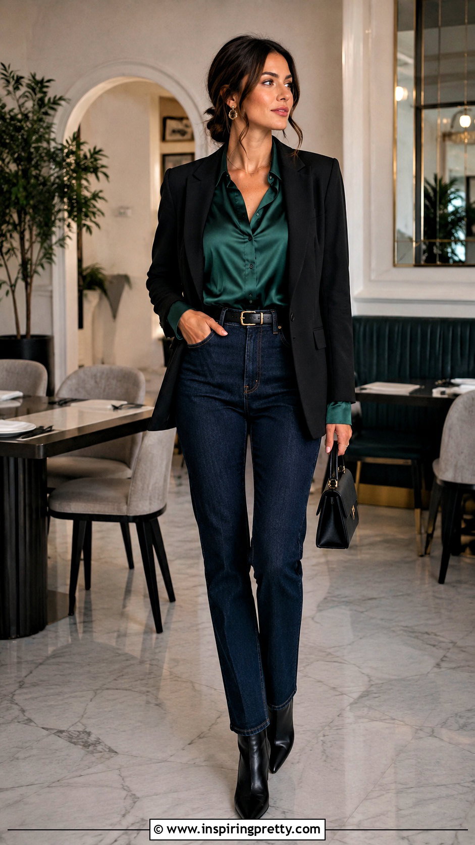 Satin Blouse With Dark Wash Jeans - 25 Winter Tops To Wear With Jeans