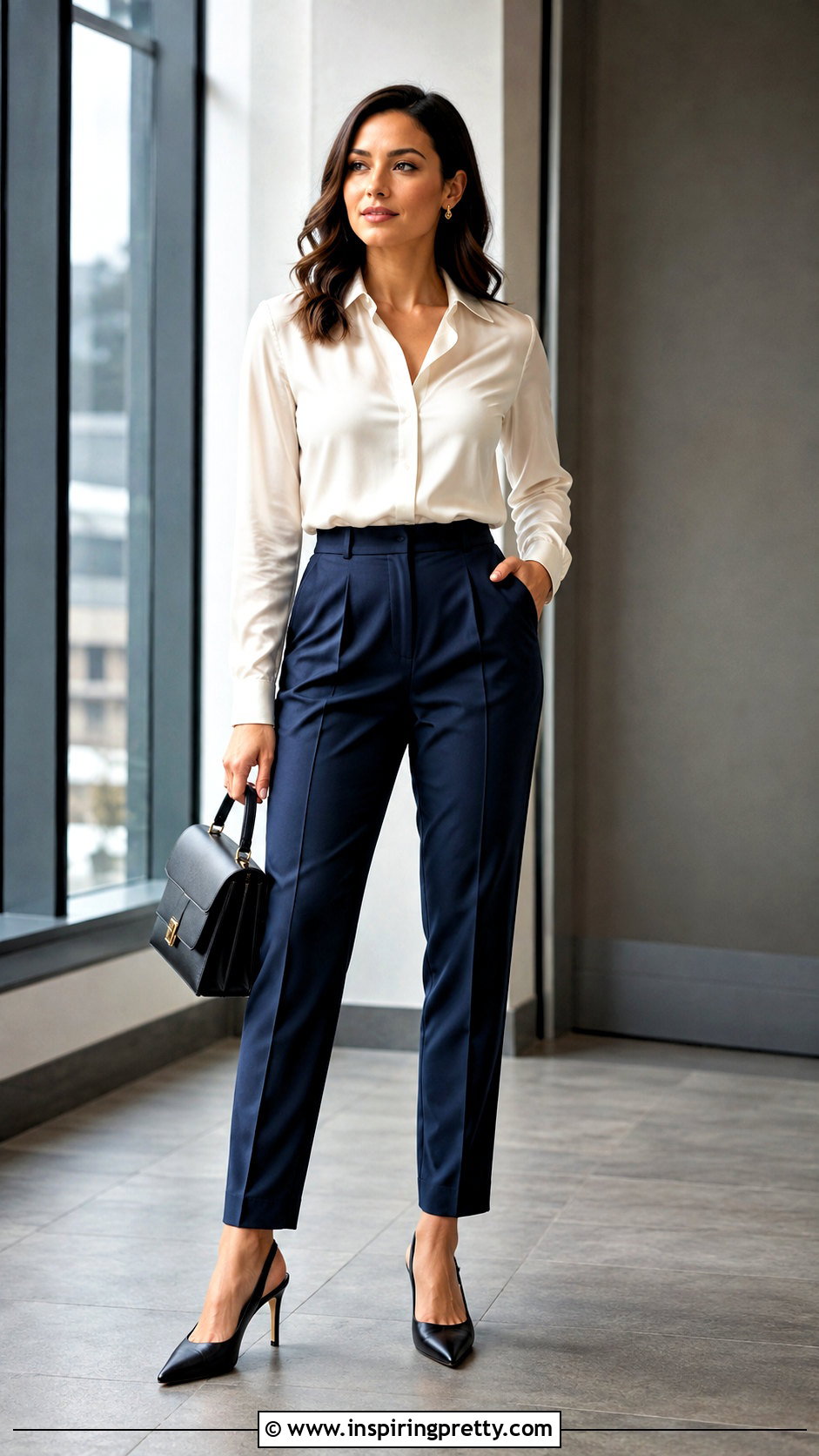 Satin Blouse With Tailored Trousers - 25 shirts & tops outfit ideas