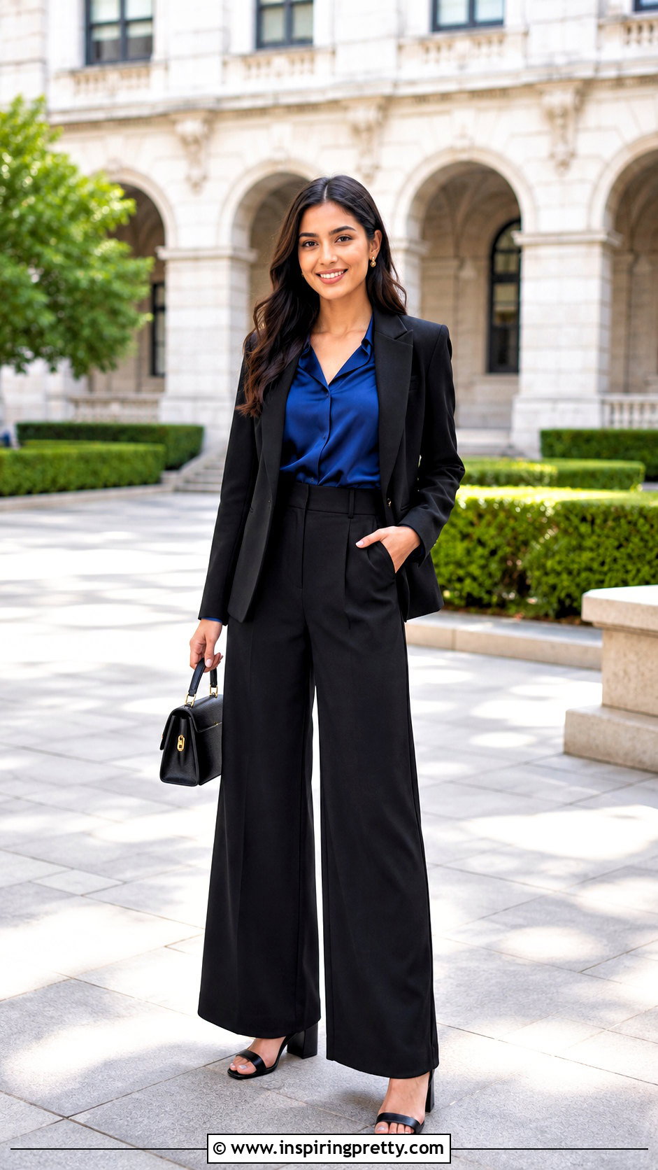 Satin Blouse With Tailored Trousers For Graduation - 50 satin tops outfit ideas