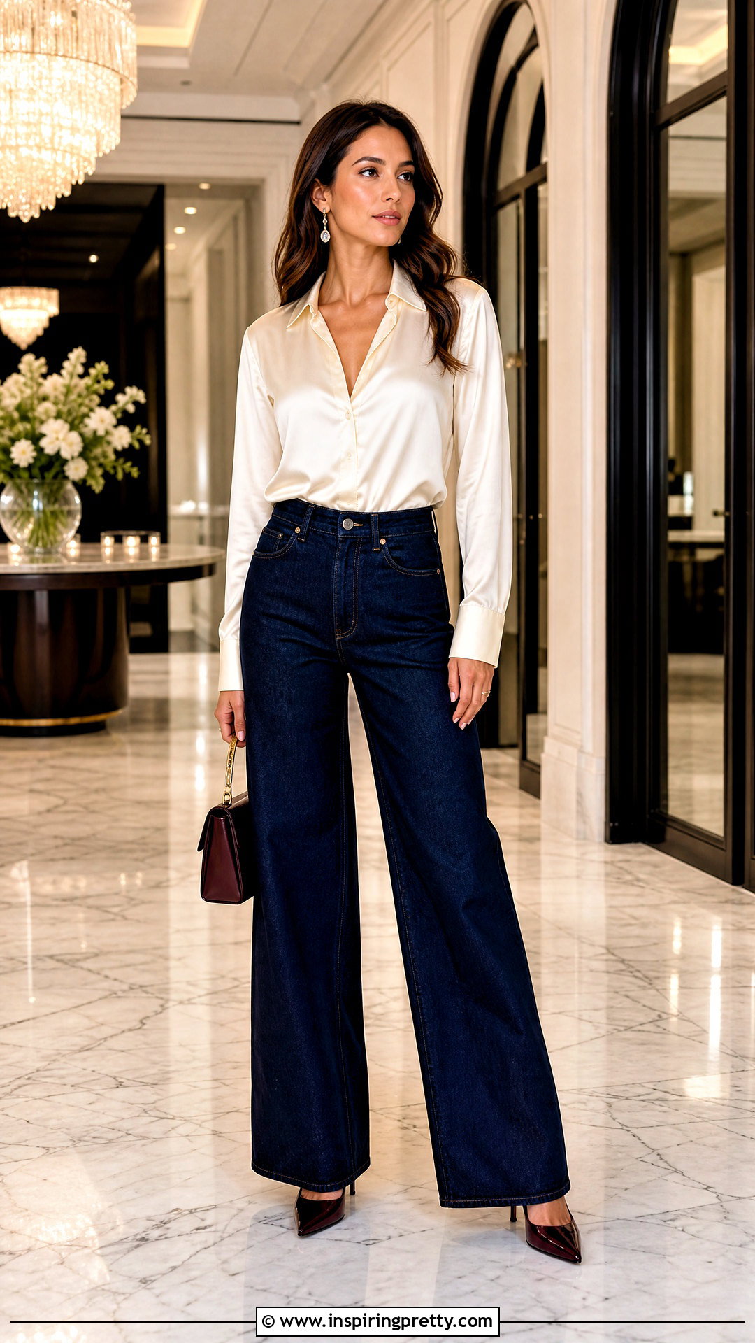 Satin Blouse With Wide Leg Jeans - What Kind Of Tops To Wear With Wide Leg Jeans (25 Ways)