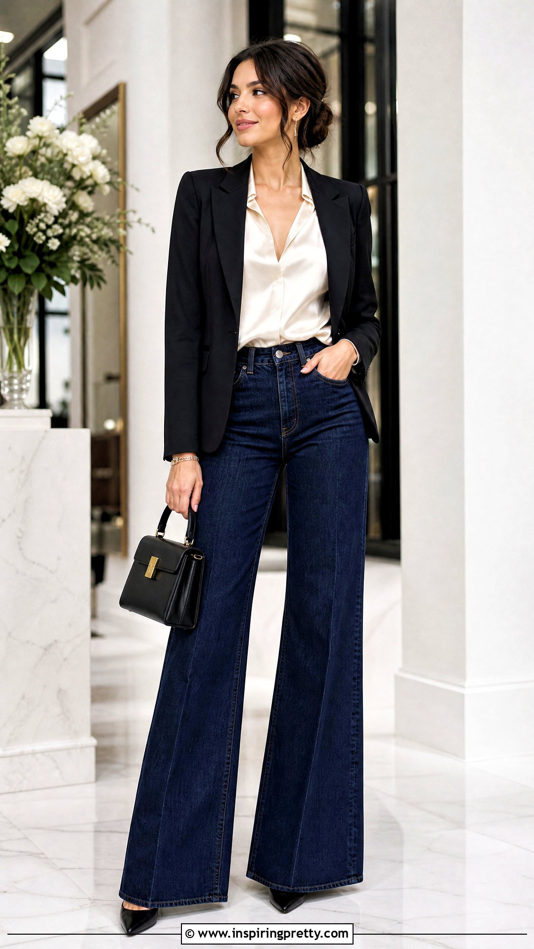 Satin Blouse With Wide Leg Jeans - 50 tops for wide leg jeans