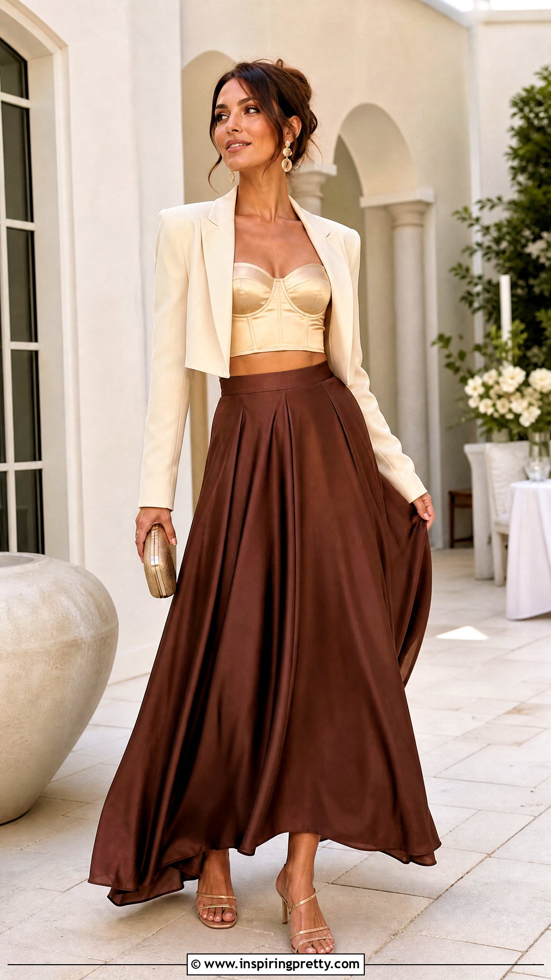 Satin Bra Top With Maxi Skirt - 50 bra top outfit ideas
