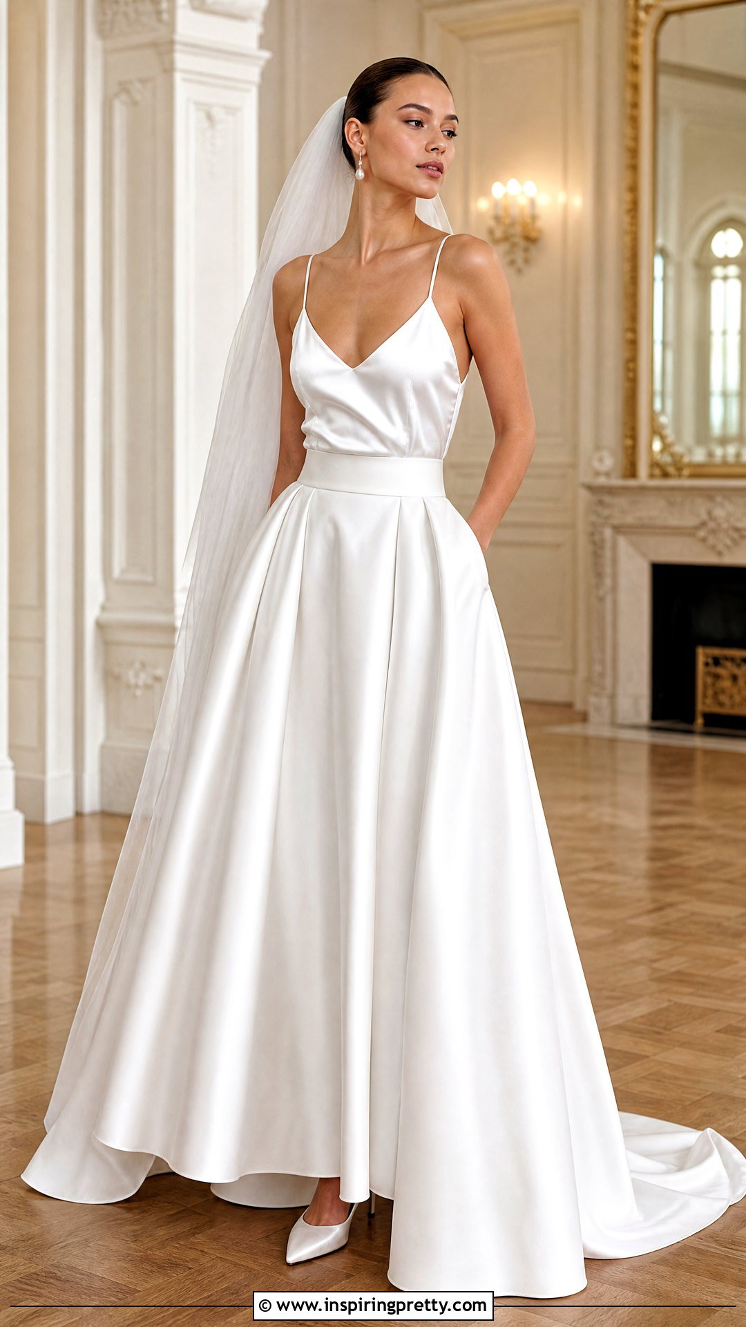 Satin Bridal Cami Top With Ball Gown Skirt - 20 Bridal Cami Top outfit ideas