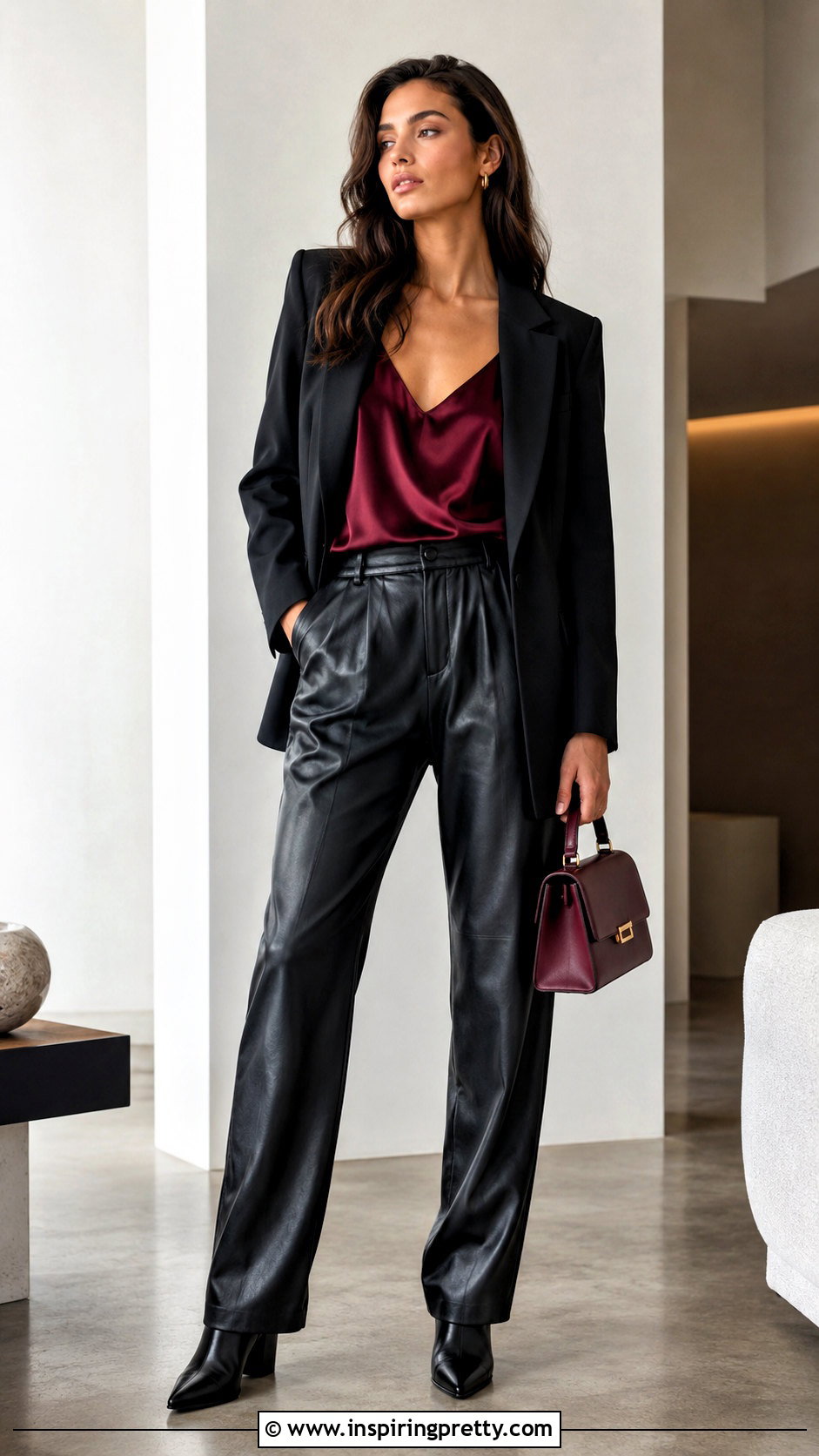 Satin Camisole With Leather Pants - 20 organize camisoles tank tops outfit ideas