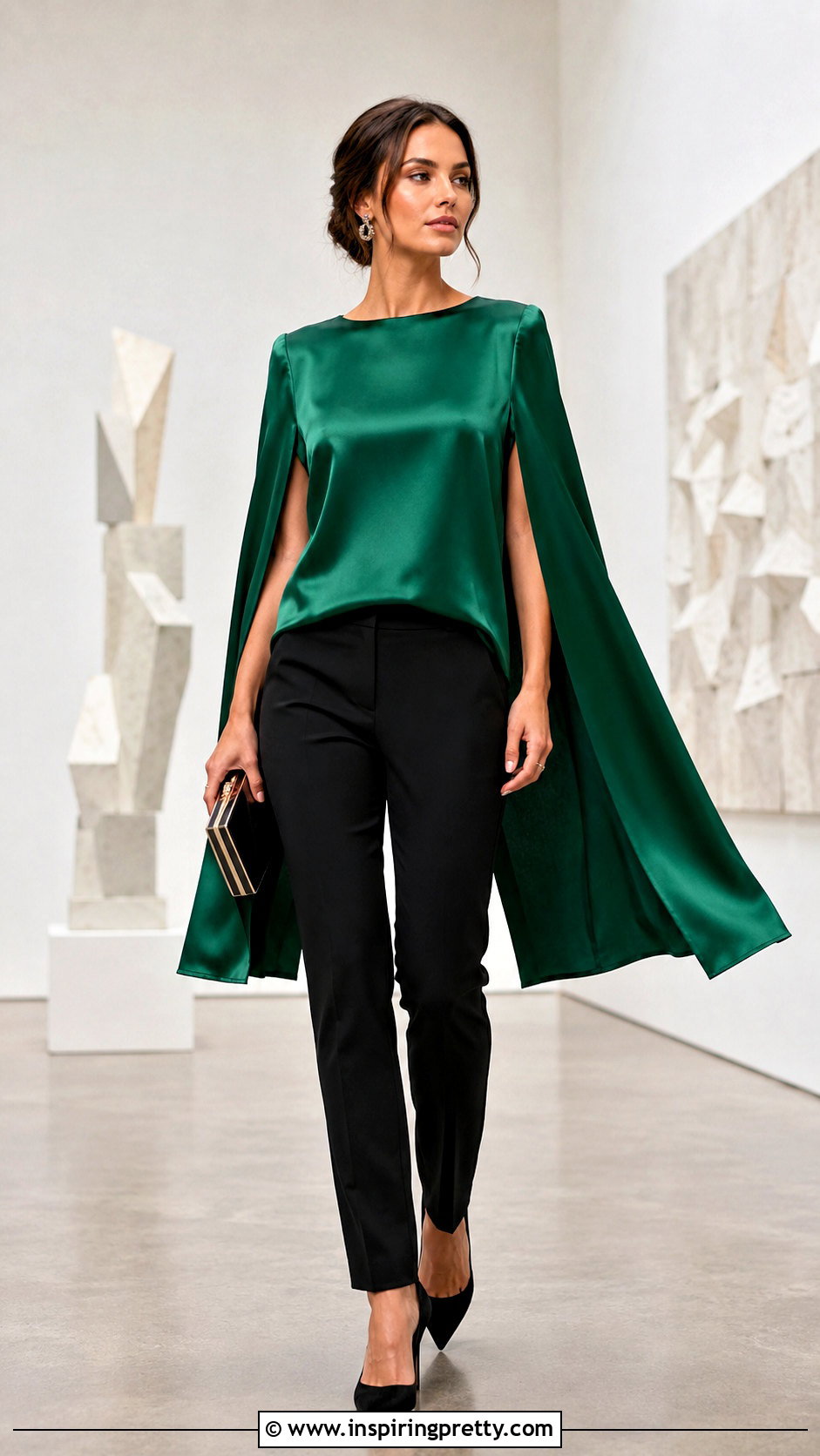 Satin Cape Top With Slim Trousers - 50 going out tops night out ideas
