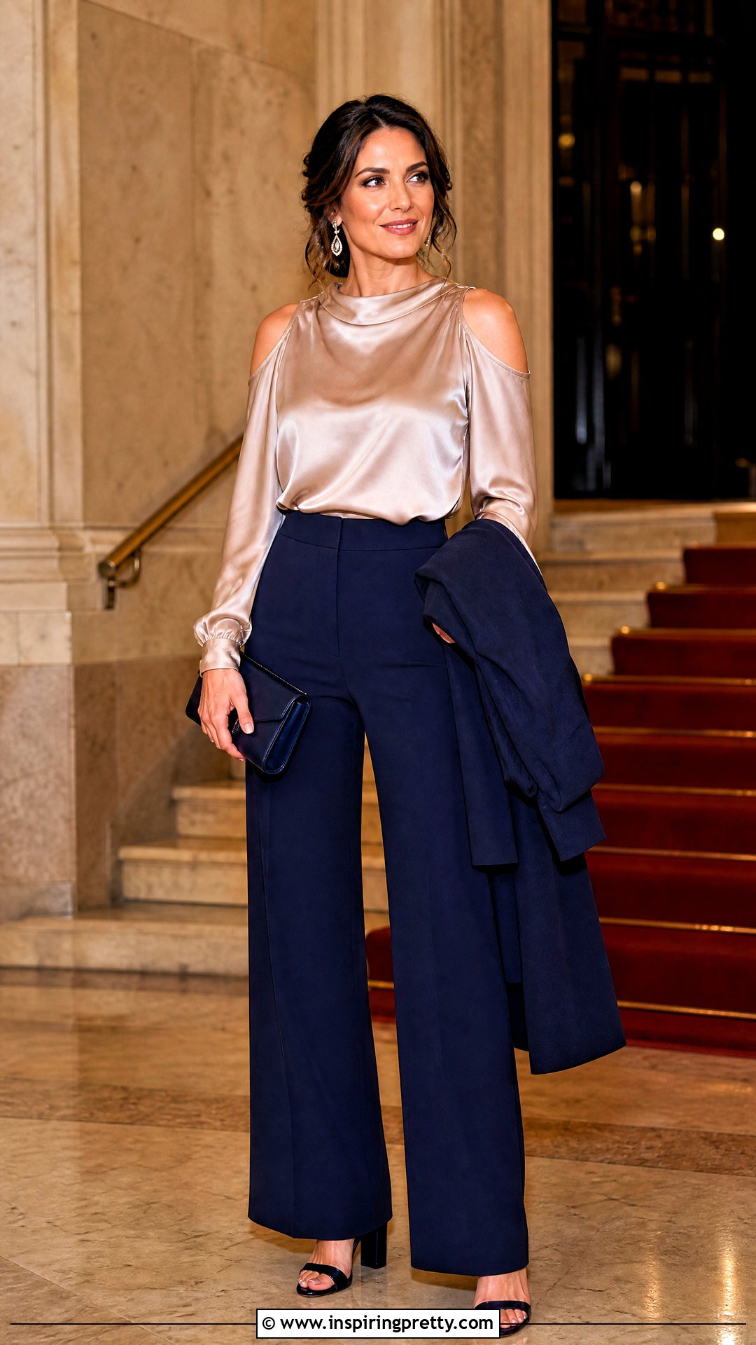 Satin Cold Shoulder Top With Wide Leg Pants - 50 satin tops for women