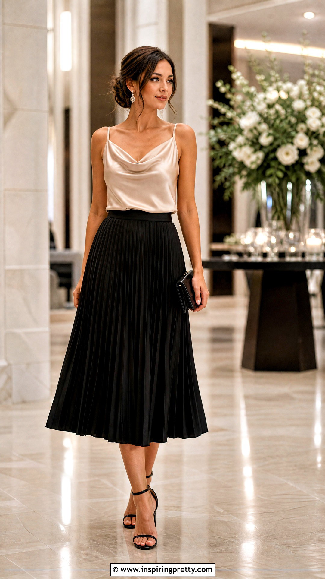 Satin Cowl Neck Top With Midi Skirt - 50 beautiful top designs