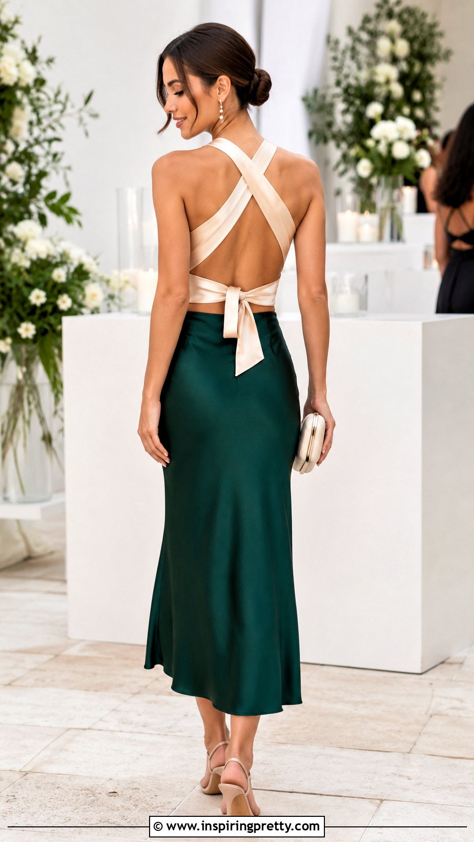 Satin Criss Cross Tie Back Top With Midi Skirt - 20 Criss Cross Tie Back Top outfit ideas