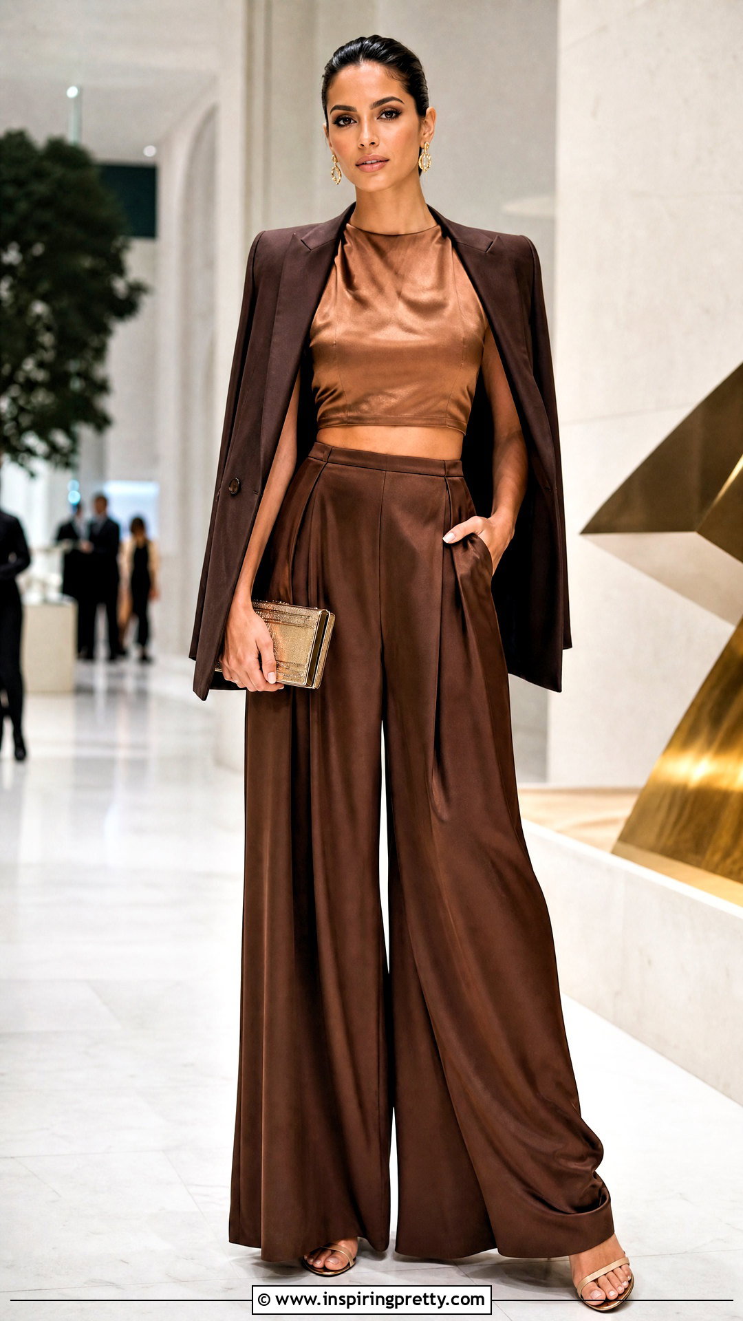 Satin Crop Top With Palazzo Pants - 50 outfits crop tops