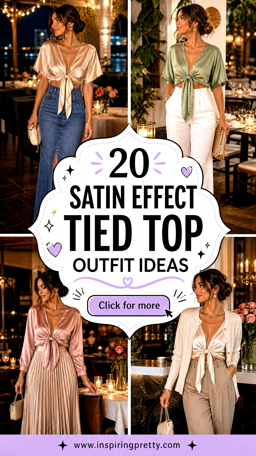 20 Satin Effect Tied Top Outfit Ideas for Date-Night Chic - 20 Satin Effect Tied Top Outfit Ideas for Date-Night Chic