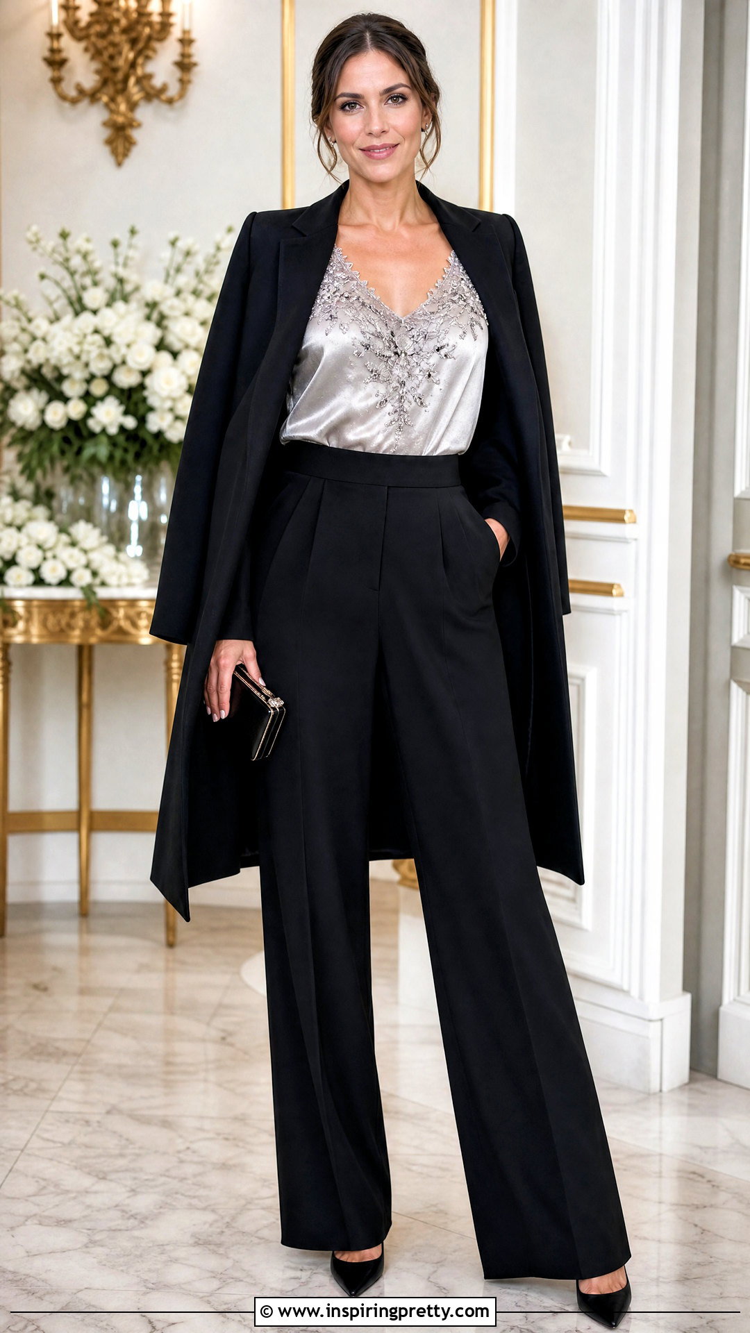 Satin Embellished Top With Black Trousers - 50 satin tops for women