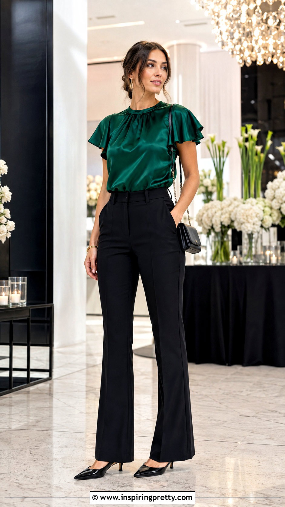 Satin Flare Top With Tailored Trousers - 50 flare top outfit ideas