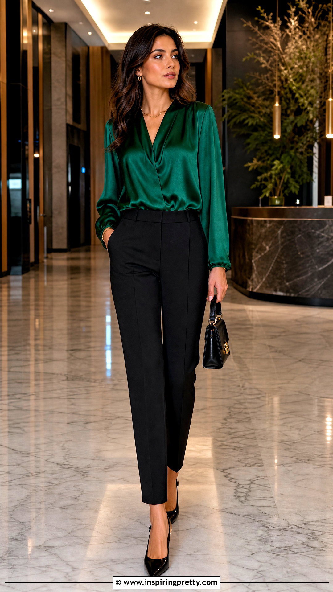 Satin Flowy Top With Tailored Pants - 50 flowy top outfit ideas