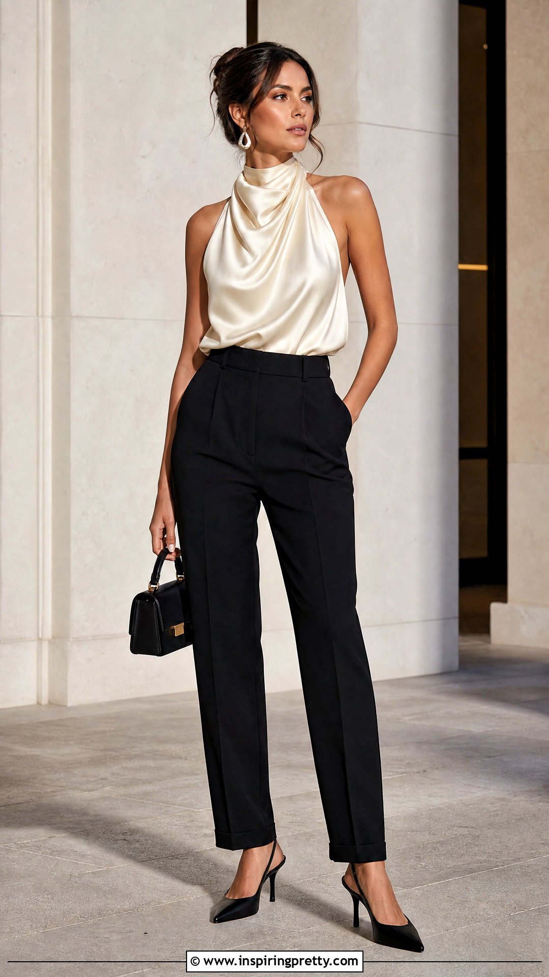 Satin Foulard Top With Black Tailored Trousers - 25 Satin Foulard Top outfit ideas