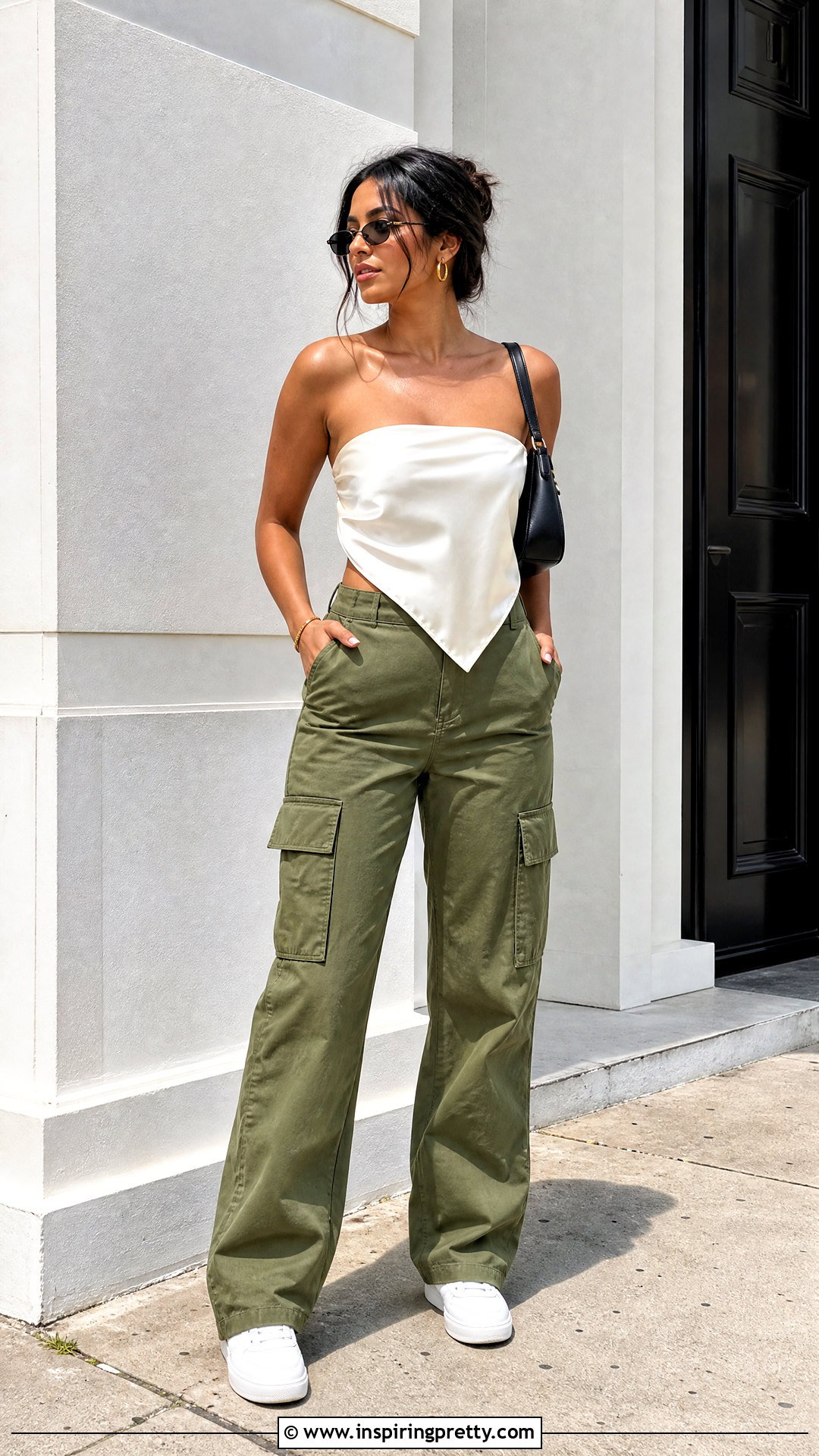 Satin Foulard Top With Cargo Pants - 25 Satin Foulard Top outfit ideas