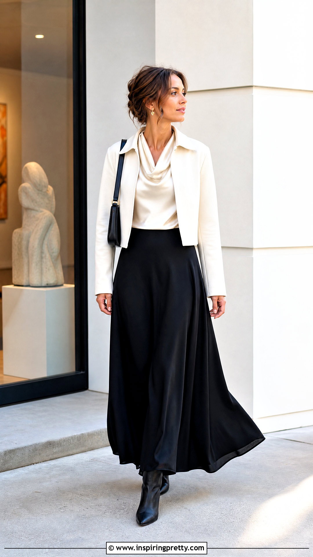 Satin Foulard Top With Cropped Jacket And Maxi Skirt - 25 Satin Foulard Top outfit ideas