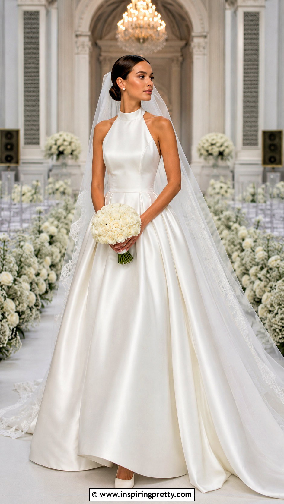 Satin Halter Ball Gown Wedding Dress With Cathedral Veil - 25 Halter Top Ball Gown Wedding Dress outfit ideas