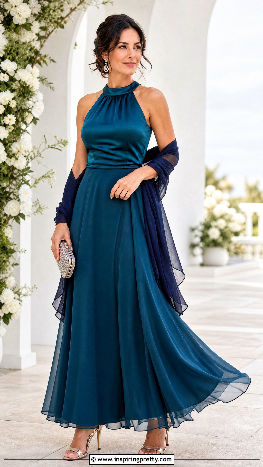 Satin Halter Top With Flowing Maxi Skirt - 50 satin halter top outfit ideas
