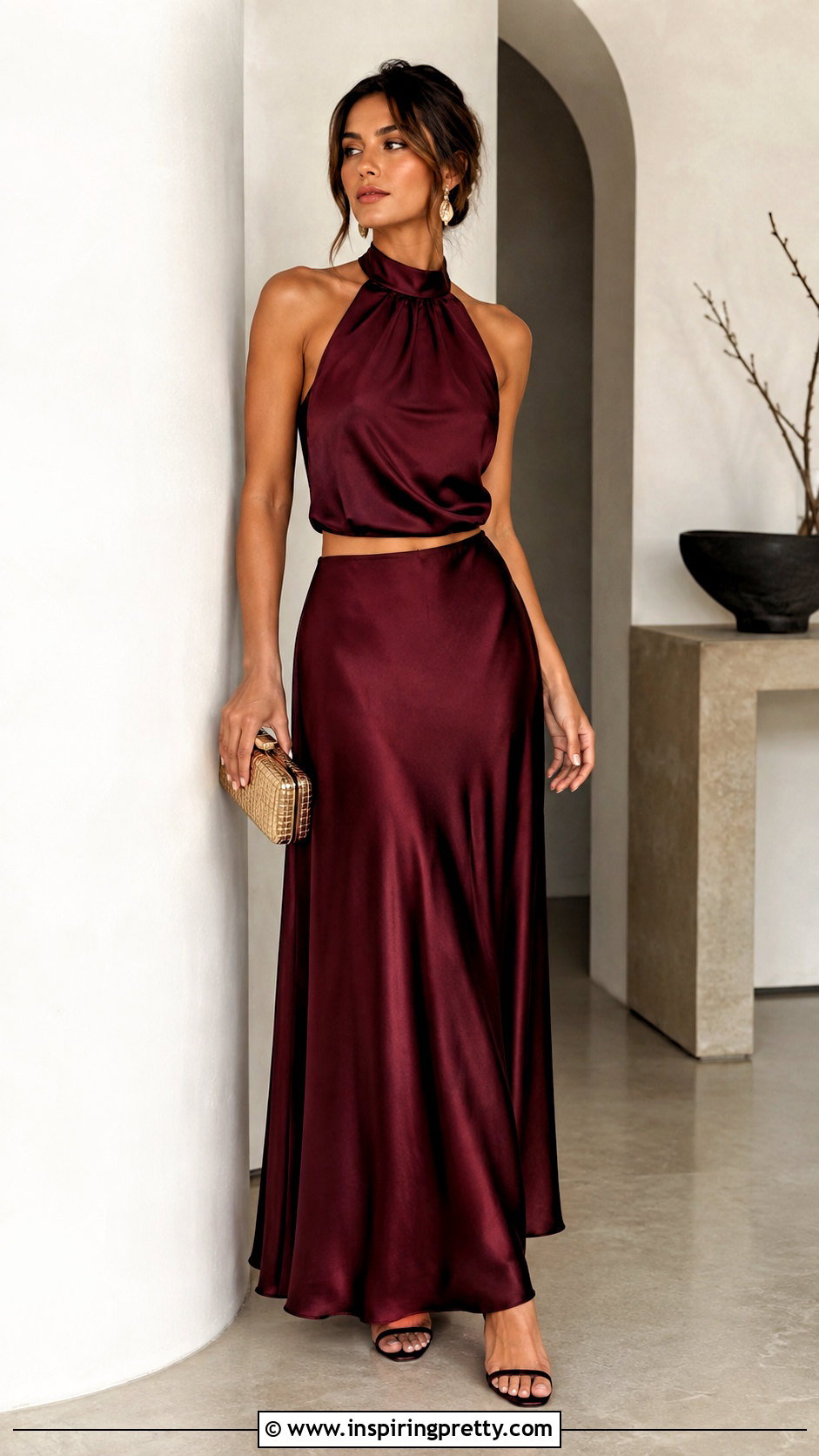 Satin Halter Top With Maxi Skirt - 50 going out tops night out ideas