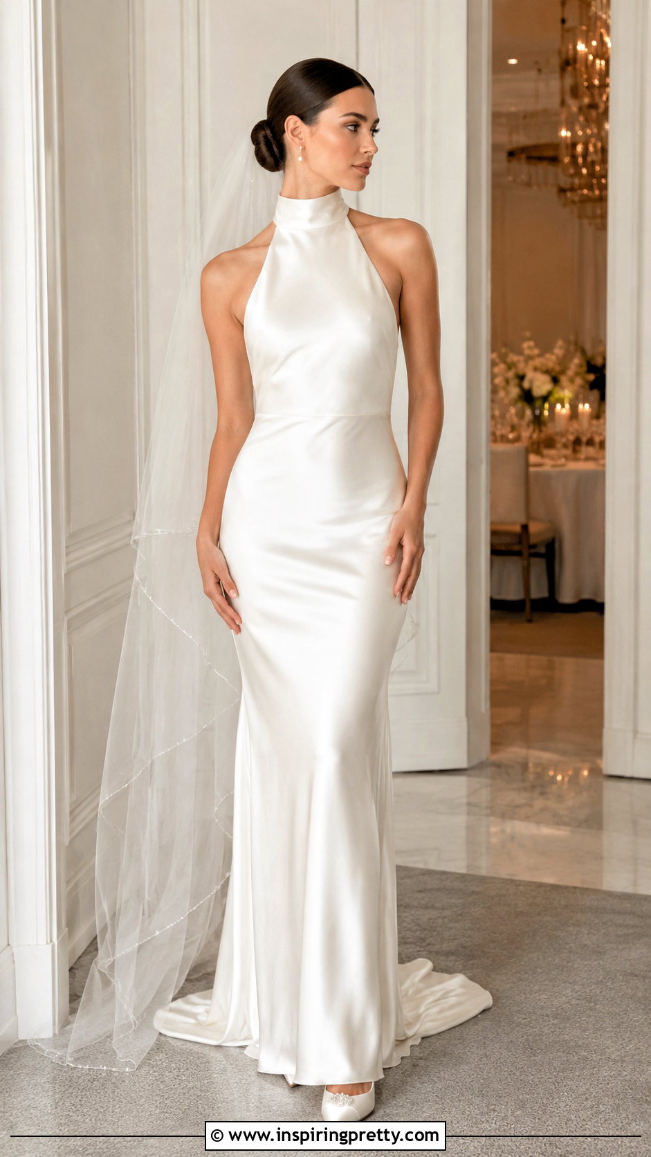 Satin Halter Wedding Dress With Pearl Earrings - 50 halter top wedding dress outfit ideas