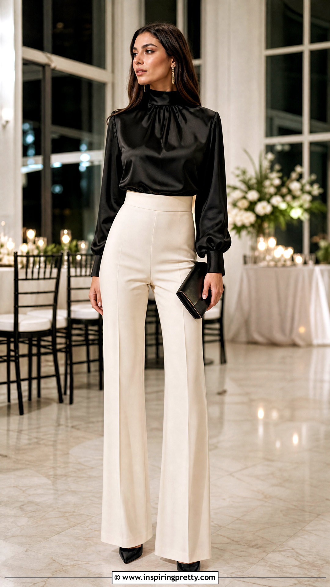 Satin High Neck Top With Flared Pants - 50 classy satin tops blouses