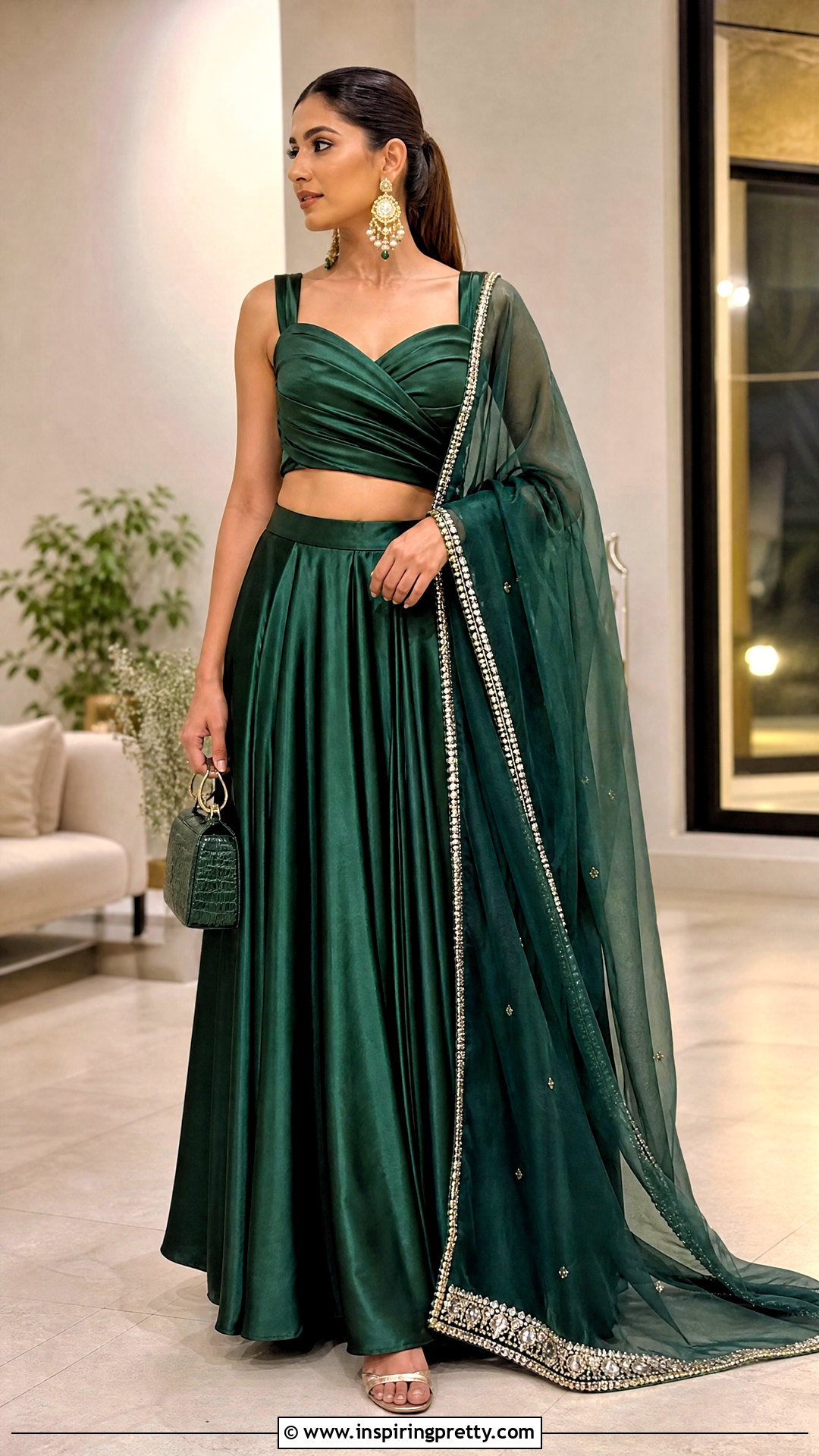 Satin Lehenga Crop Top Outfit - 25 lahnga crop top outfit ideas