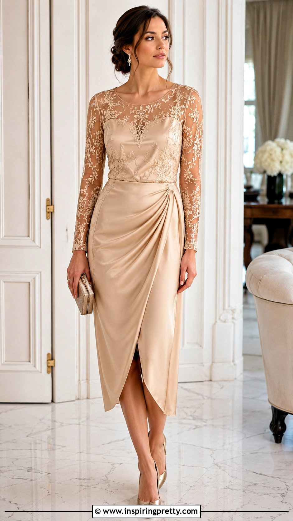 Satin Lined Net Top With Draped Skirt - 50 net top designs for women