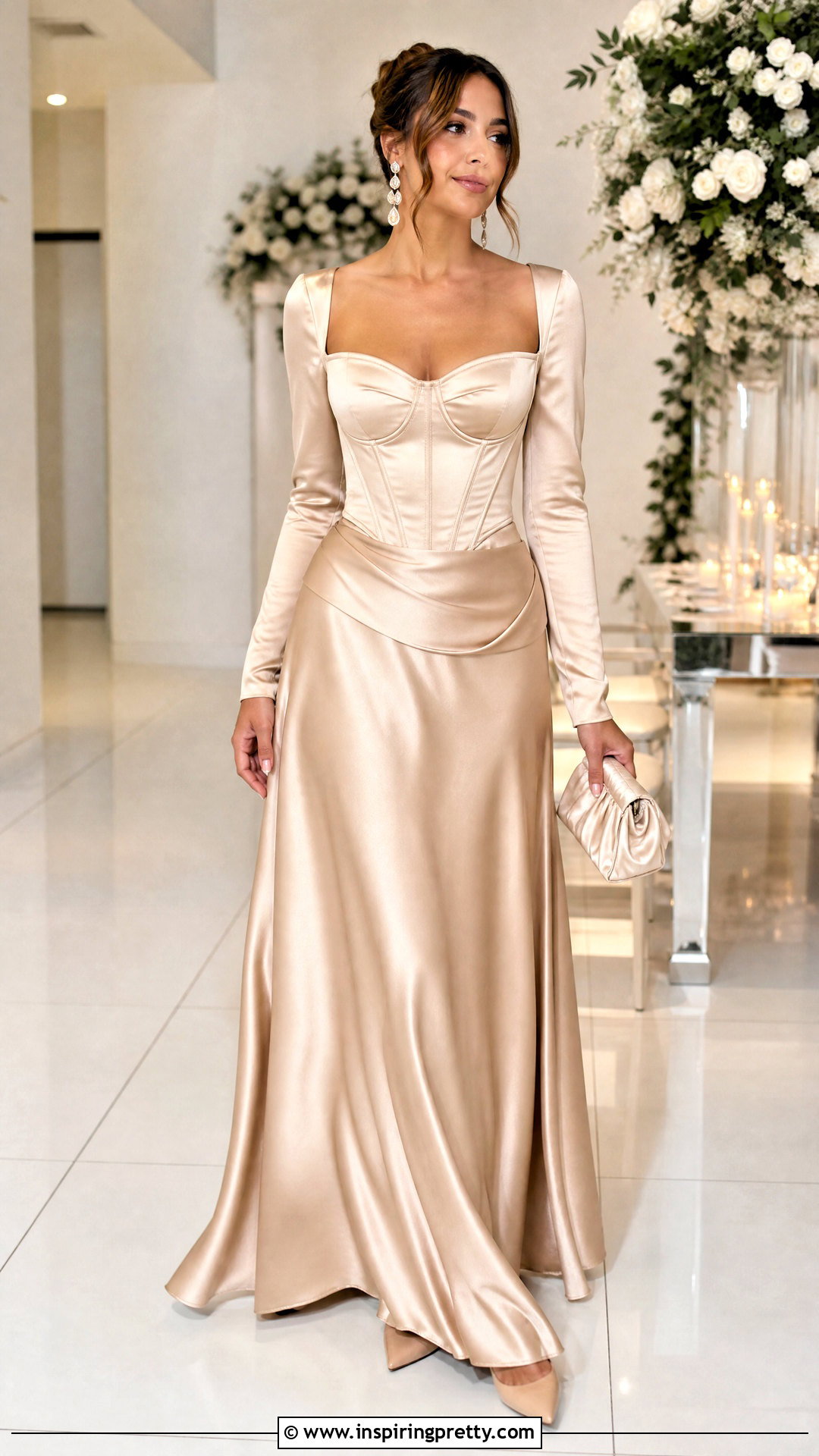 Satin Long Sleeve Bustier Top With A Maxi Skirt - 25 bustier top long sleeve outfit ideas