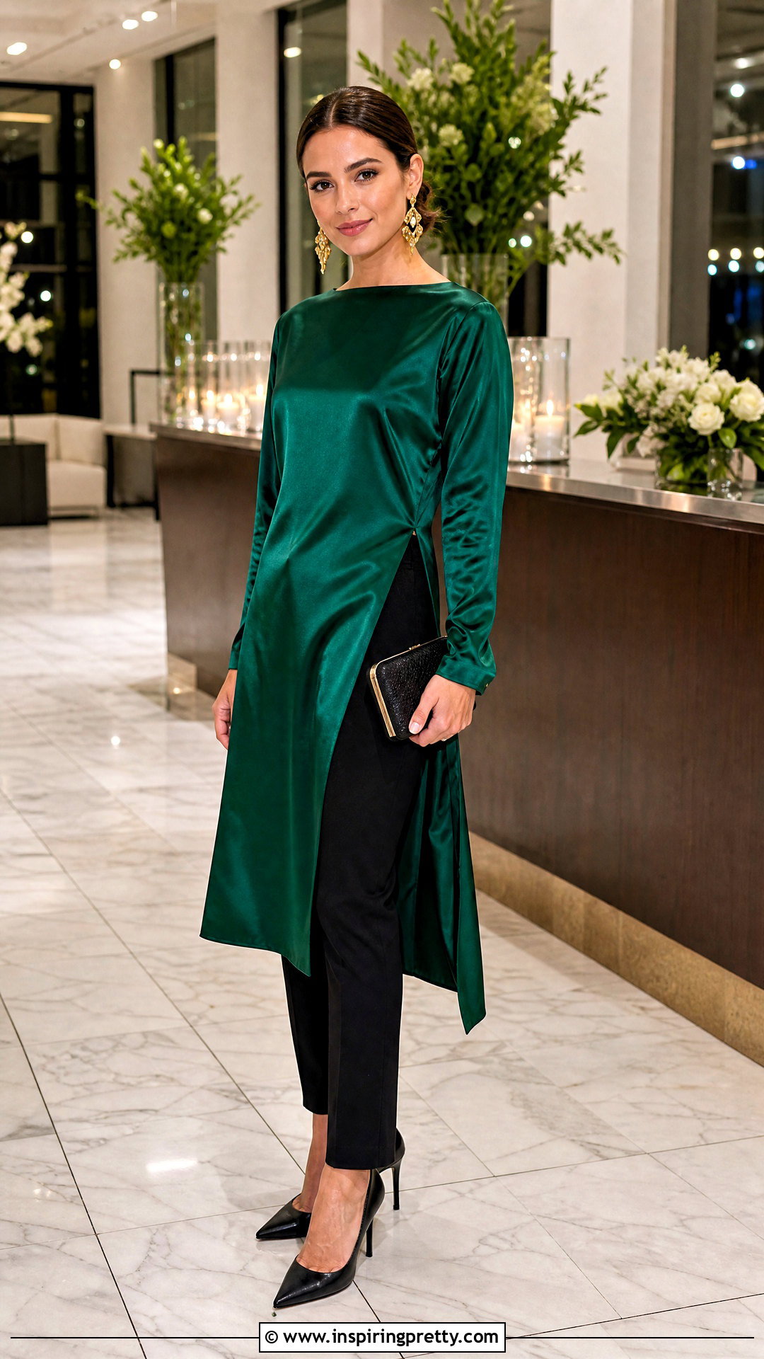 Satin Long Top With Black Pants - 50 long tops designs