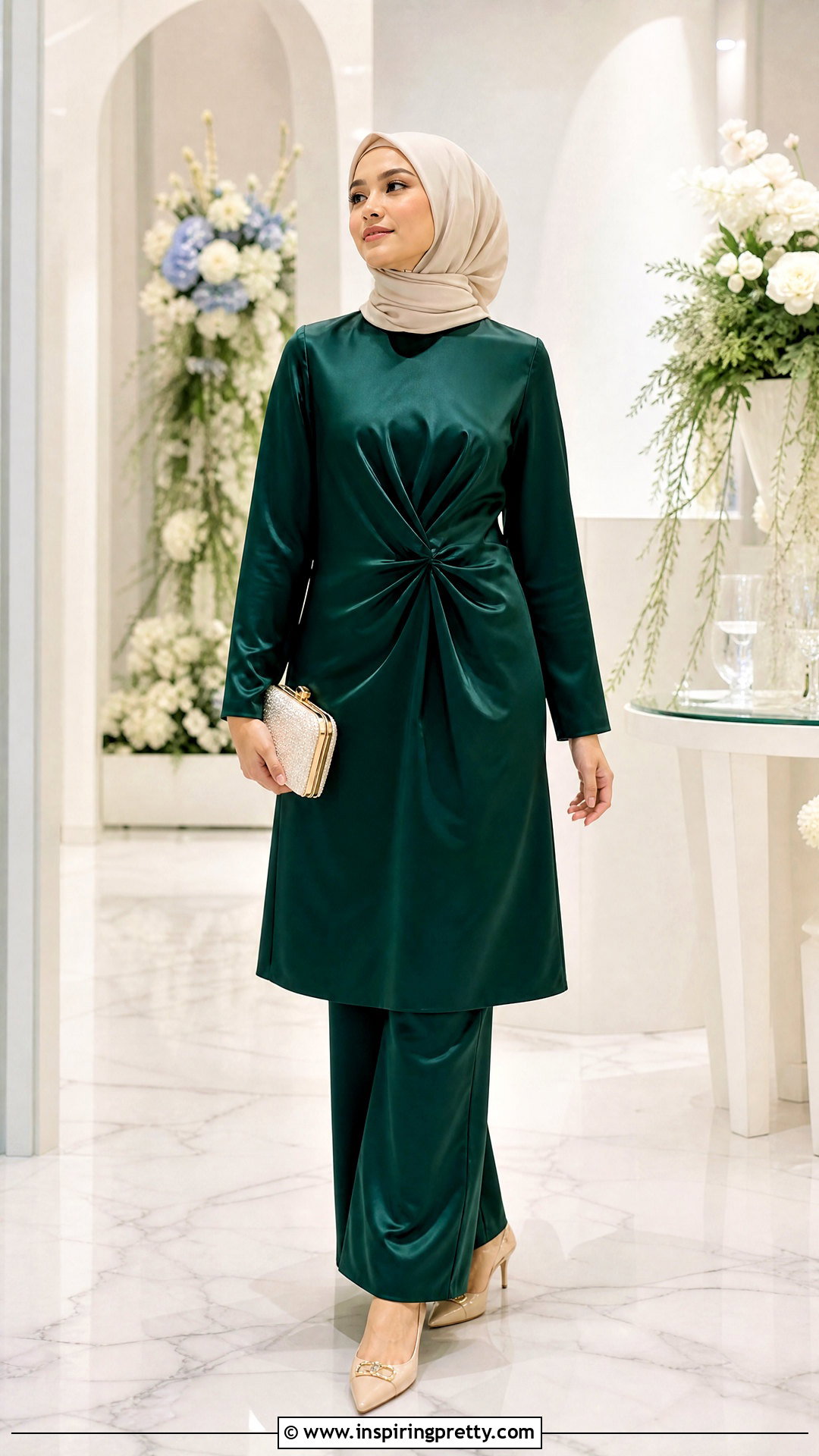Satin Long Top With Wide Leg Pants - 50 long tops designs for muslims