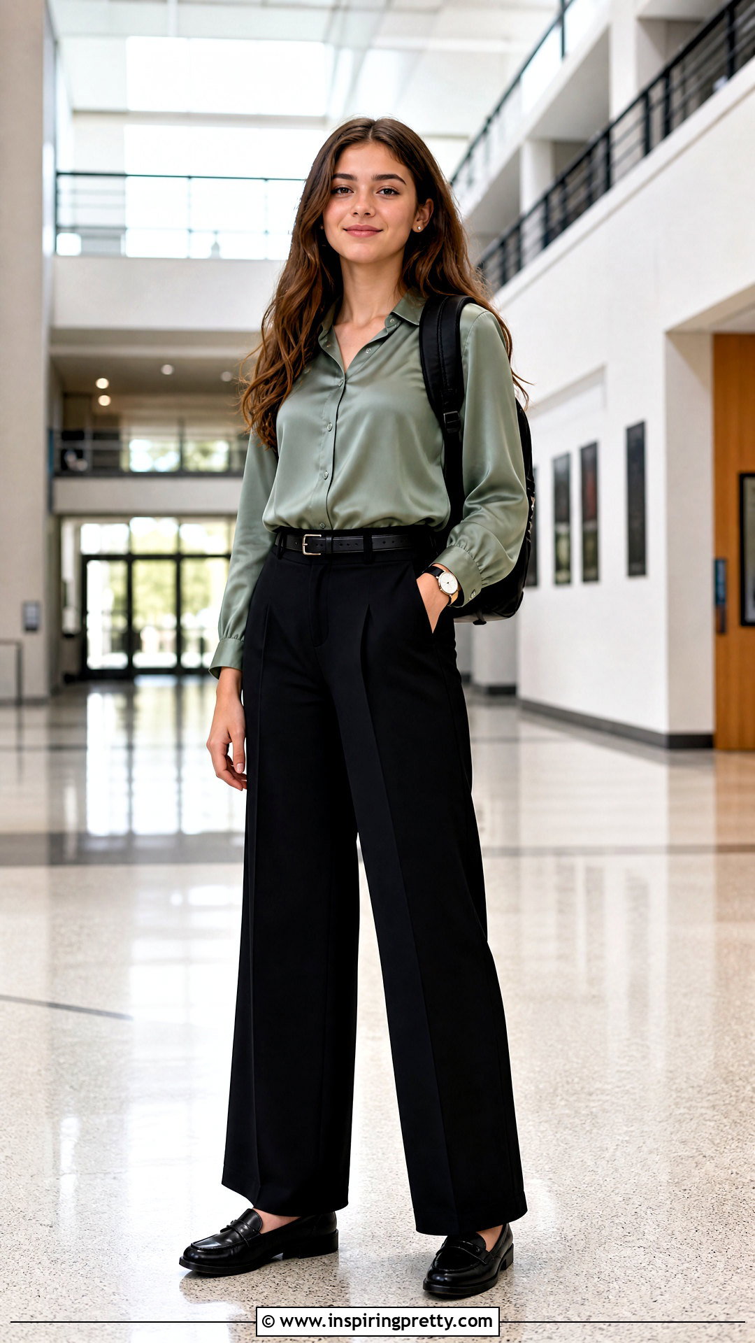 Satin Look Blouse And Wide Leg Pants Outfit - 50 cute tops for school ideas