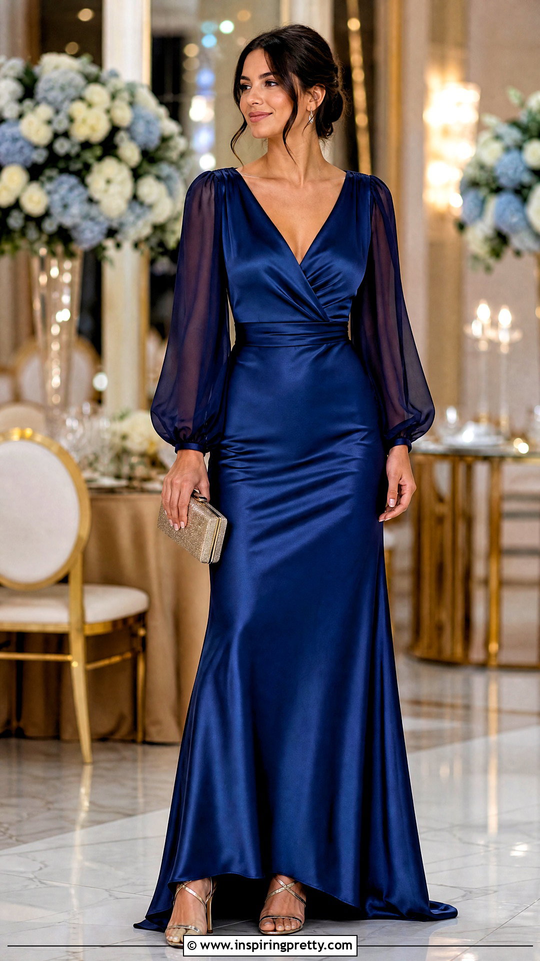 Satin Maxi Skirt And Statement Sleeve Top - 50 wedding guest skirt and top outfit ideas