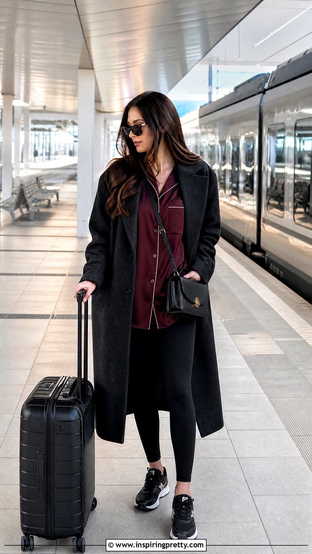 Satin PJ Top With Leggings And Long Coat - 25 satin pj top outfit ideas