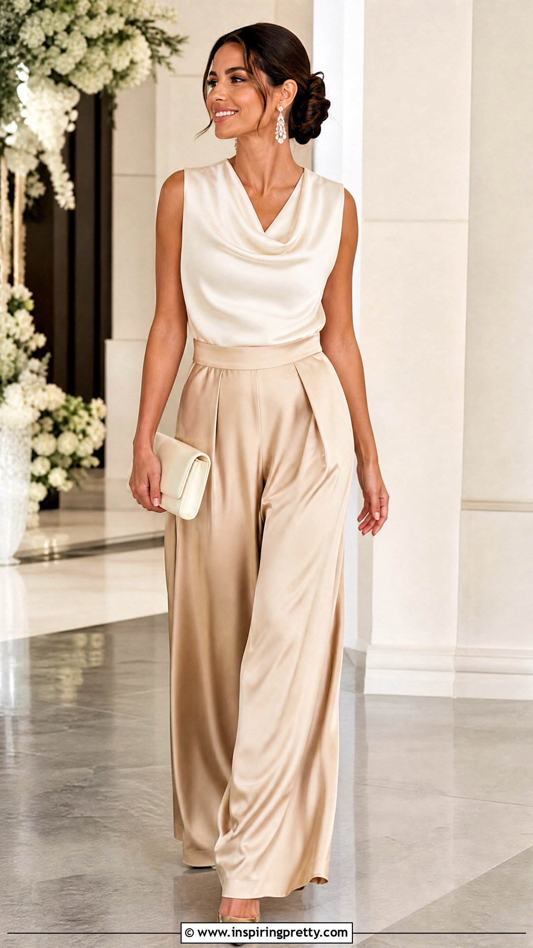 Satin Palazzo Trousers With Cowl Neck Top - 50 palazzo trouser and top for ladies