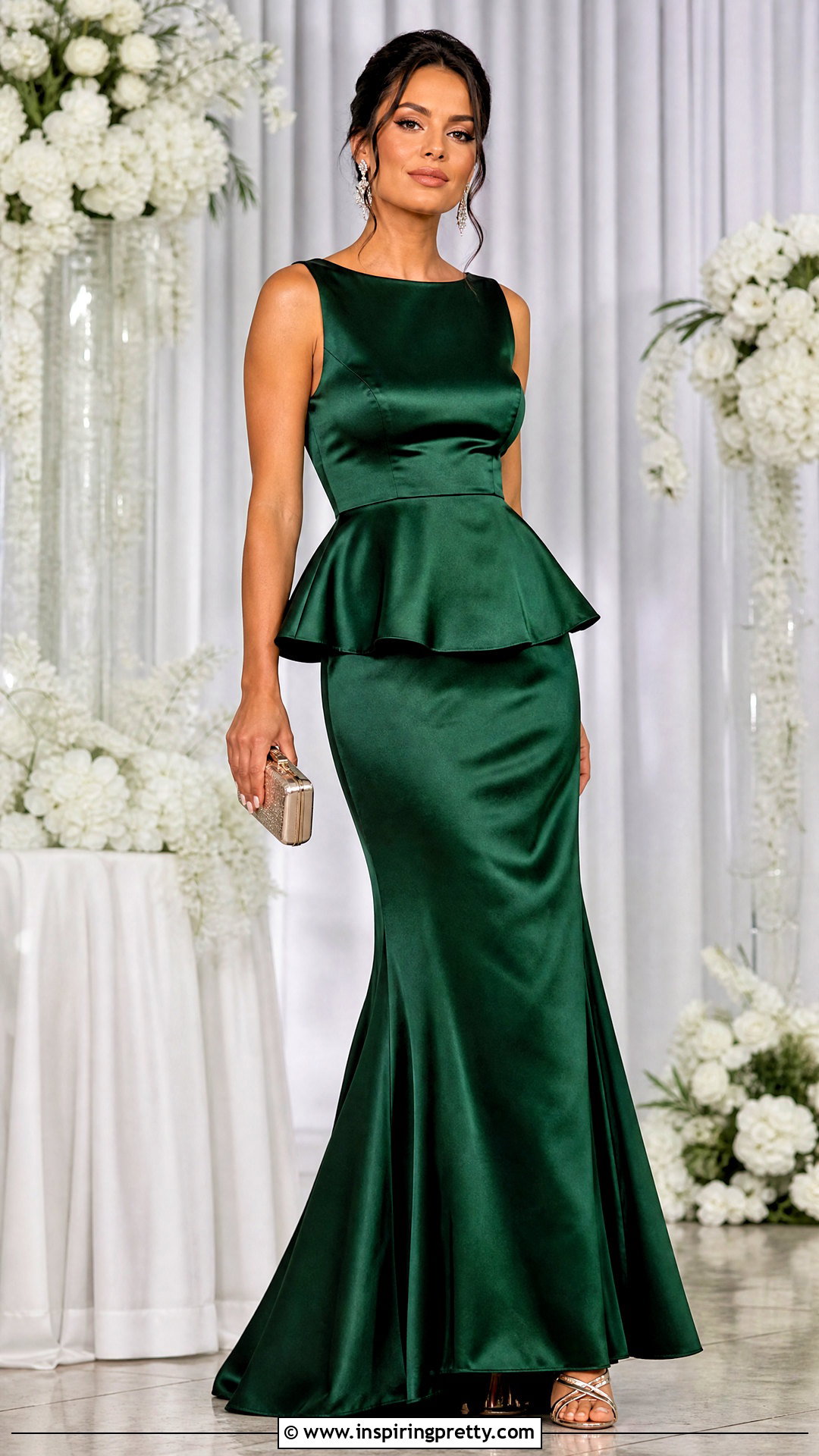 Satin Peplum Top With Matching Maxi Skirt - 50 peplum top with skirt outfits