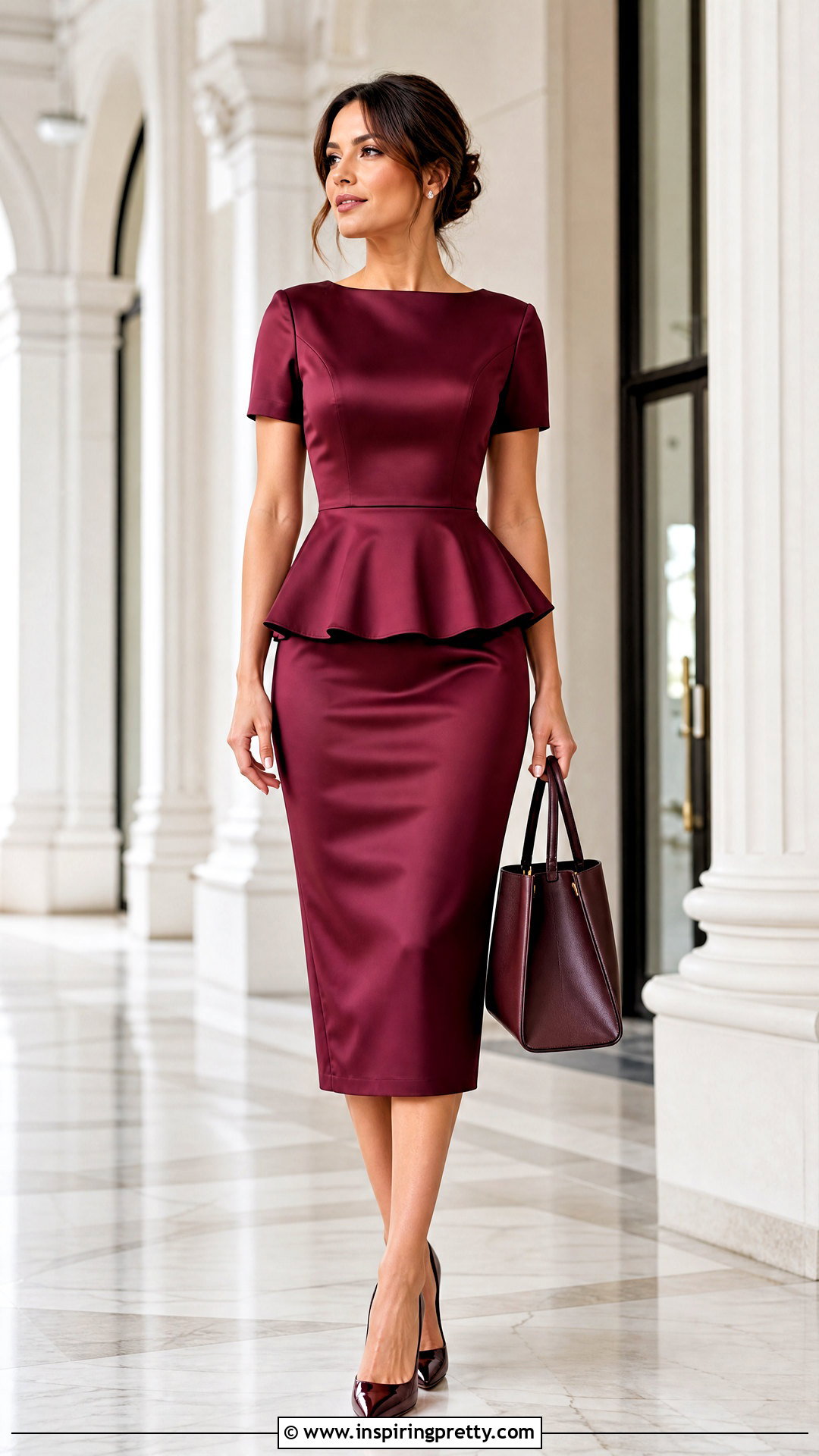 Satin Peplum Top With Pencil Skirt - 50 Satin Top Designs