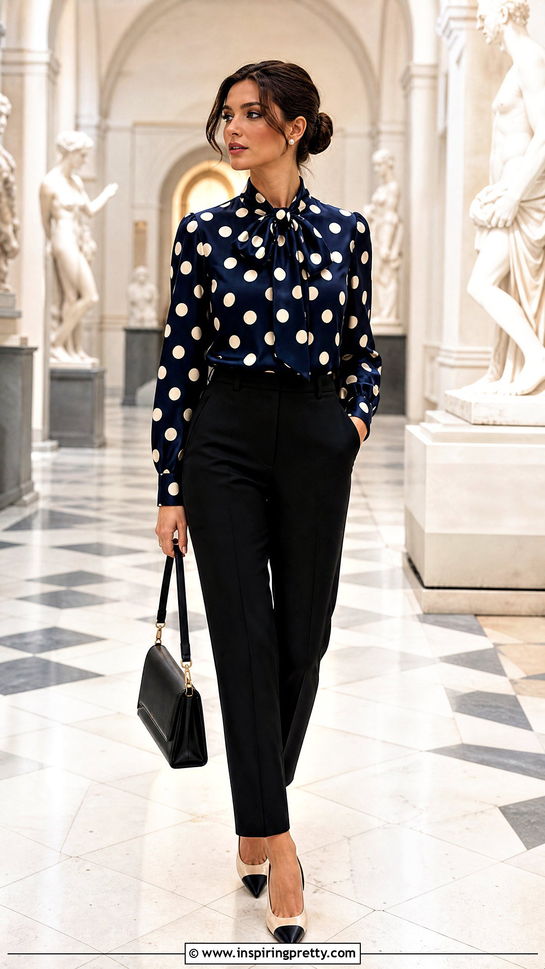 Satin Polka Dot Top With Black Pants - 50 classy satin tops blouses