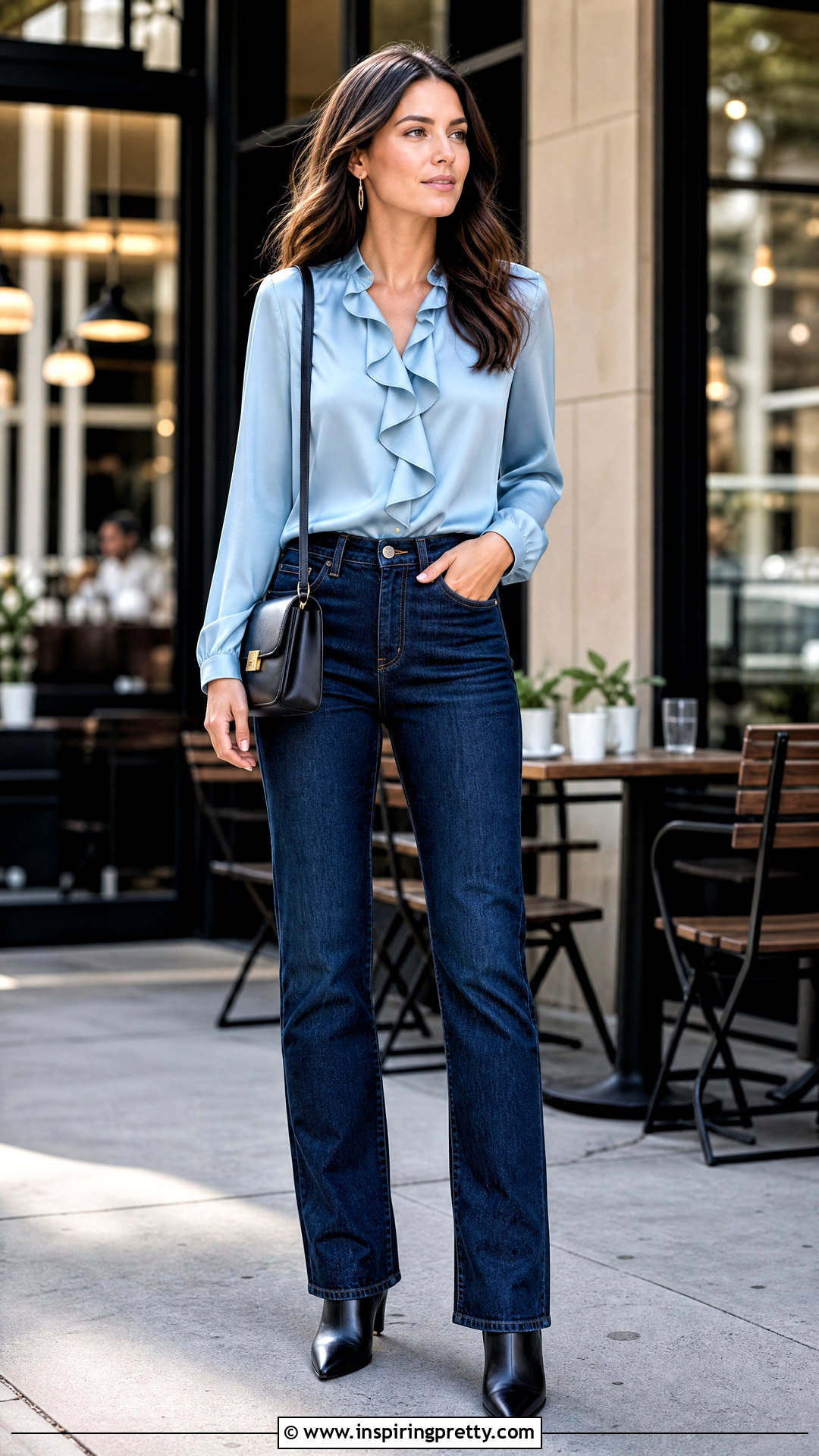 Satin Ruffle Blouse With Dark Jeans - 50 classy satin tops blouses