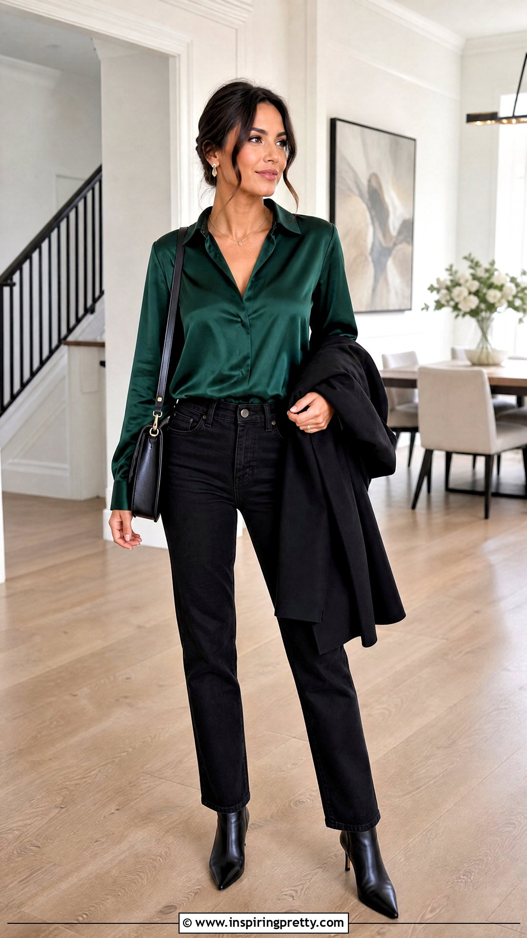 Satin SHEIN Blouse With Black Jeans - 50 shein tops outfit ideas