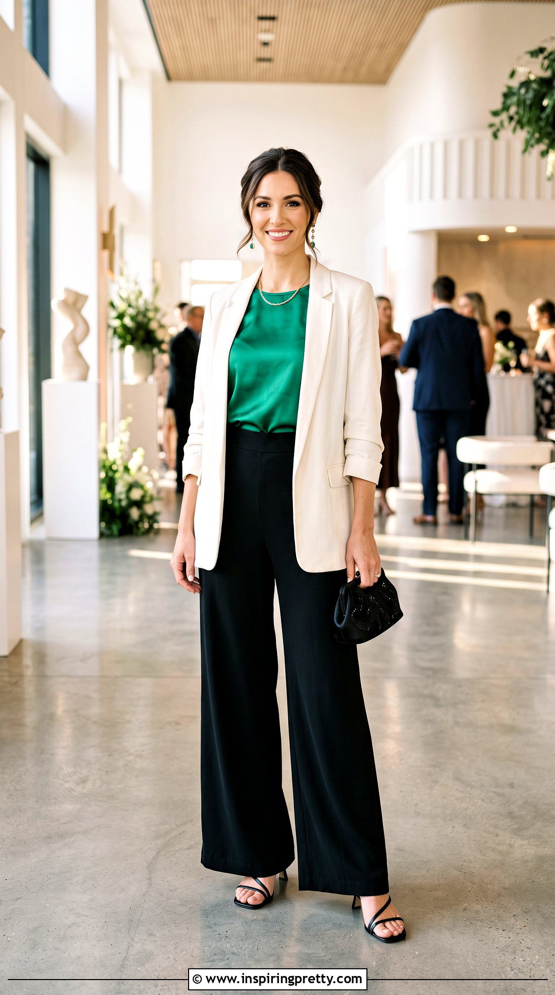 Satin Short Top With Palazzo Pants - 50 short tops outfit ideas