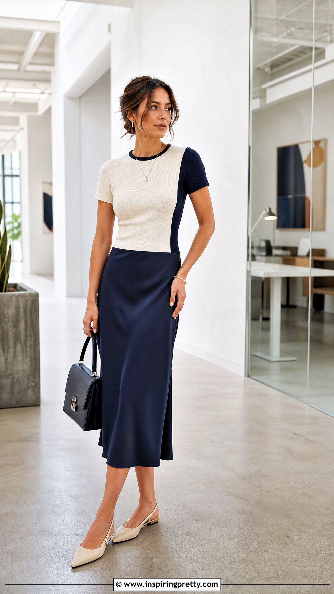 Satin Skirt And Color Block Top Outfit - 50 satin skirt and top outfit ideas