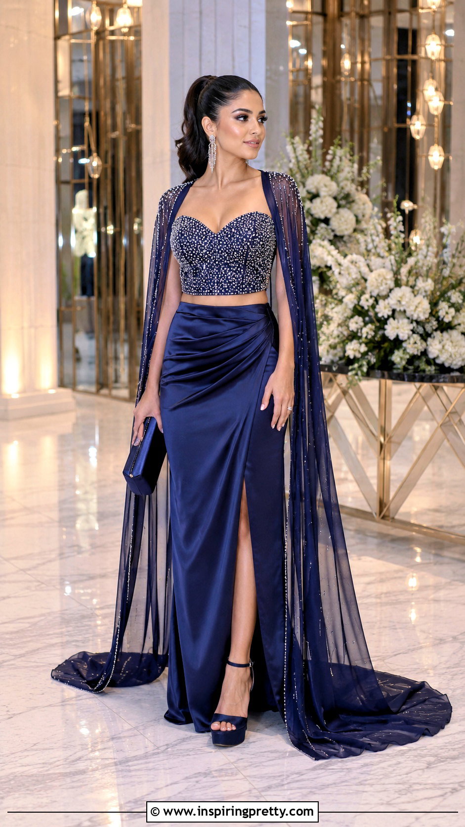 Satin Skirt And Embellished Crop Top For Reception - 50 skirt and crop top indian weddings