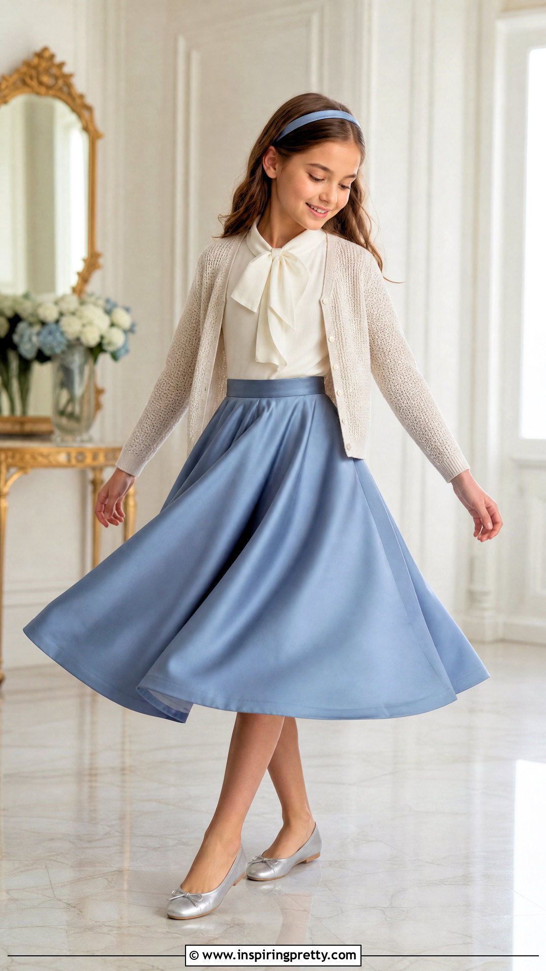 Satin Skirt With Bow Neck Top - 50 kids skirt top designs