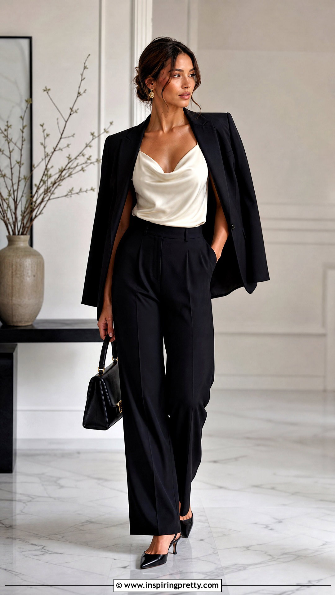 Satin Spaghetti Top With Tailored Trousers - 50 spaghetti top outfit ideas
